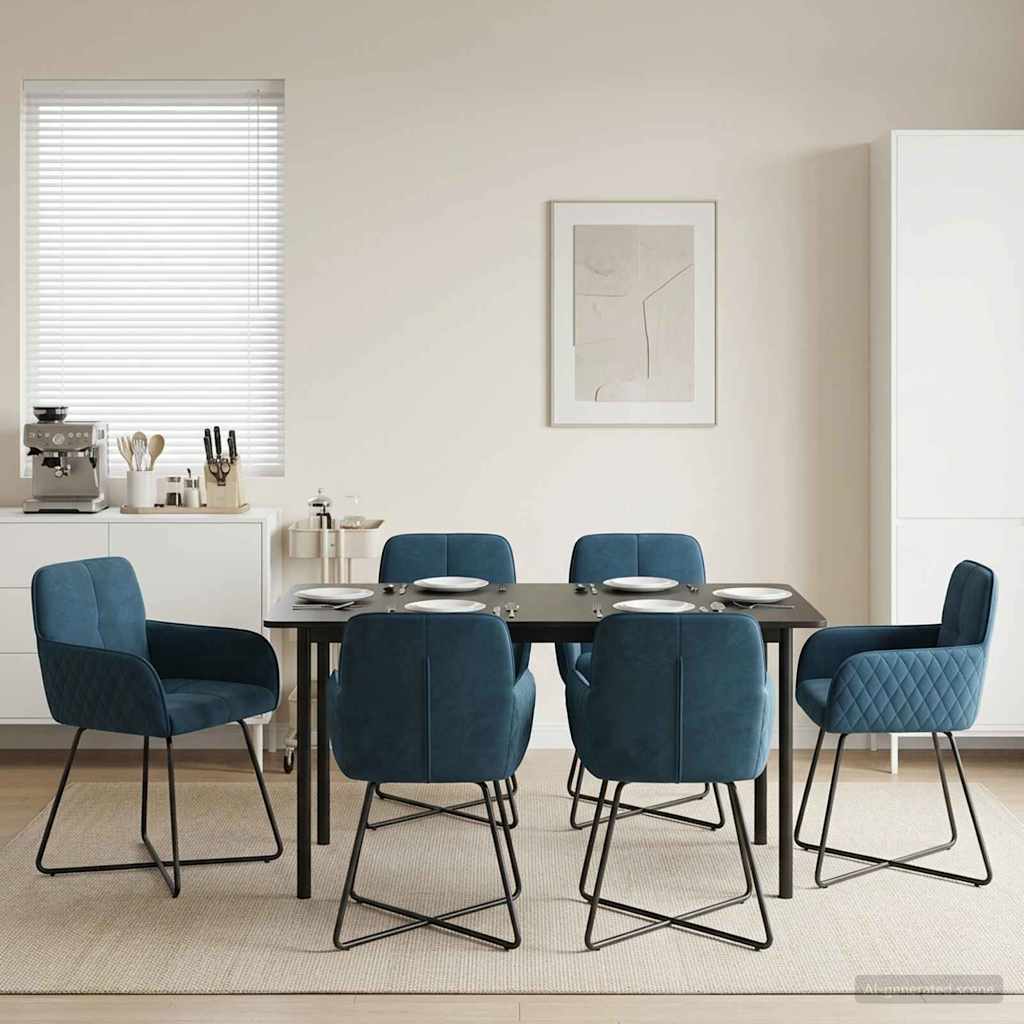 Trpezarijske stolice 6 pcs Baršun Plava 59 x 56,5 x 86 cm
