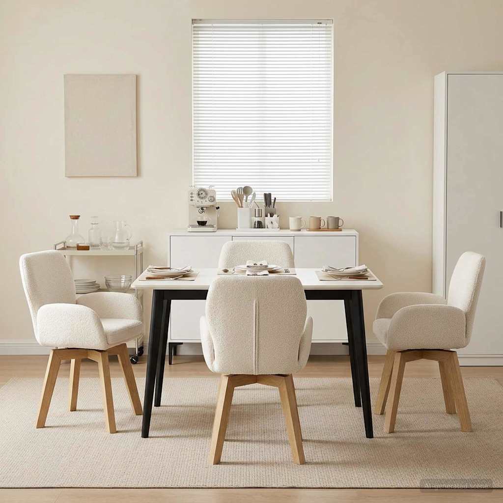 Okretne blagovaonske stolice 4 pcs Bouclé Krem 54 x 58 x 87 cm