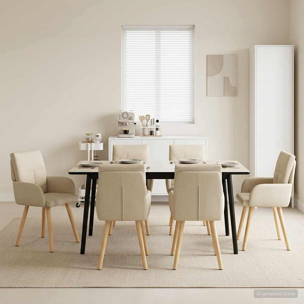 Trpezarijske stolice 6 pcs Tkanina Krem 60 x 56 x 96 cm