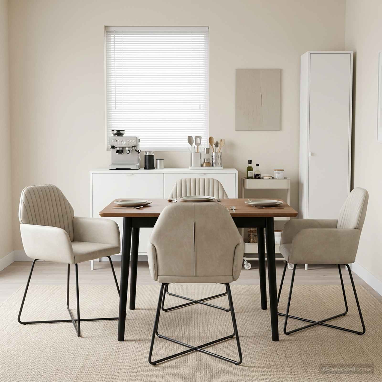 Trpezarijske stolice 4 pcs Baršun Krem 55 x 50 x 84 cm