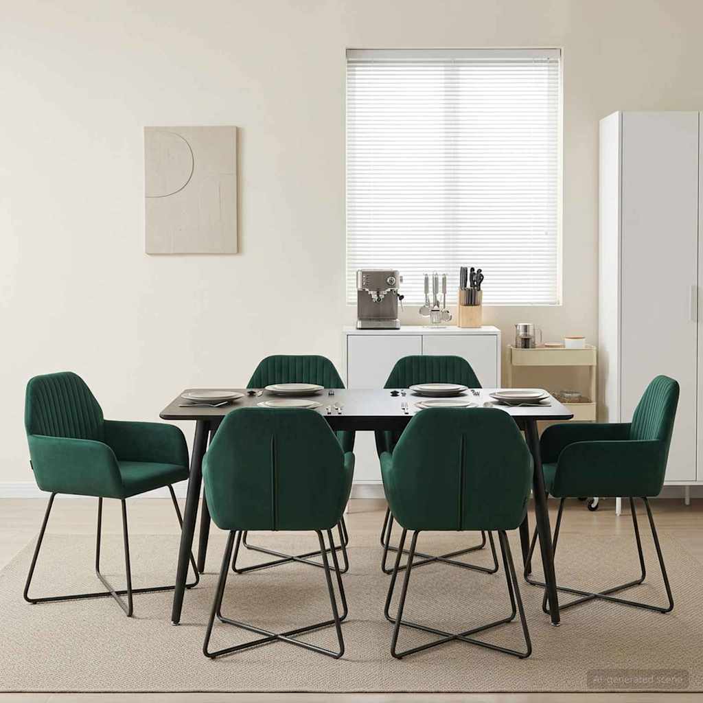 Trpezarijske stolice 6 pcs Baršun Tamnozelena 55 x 50 x 84 cm