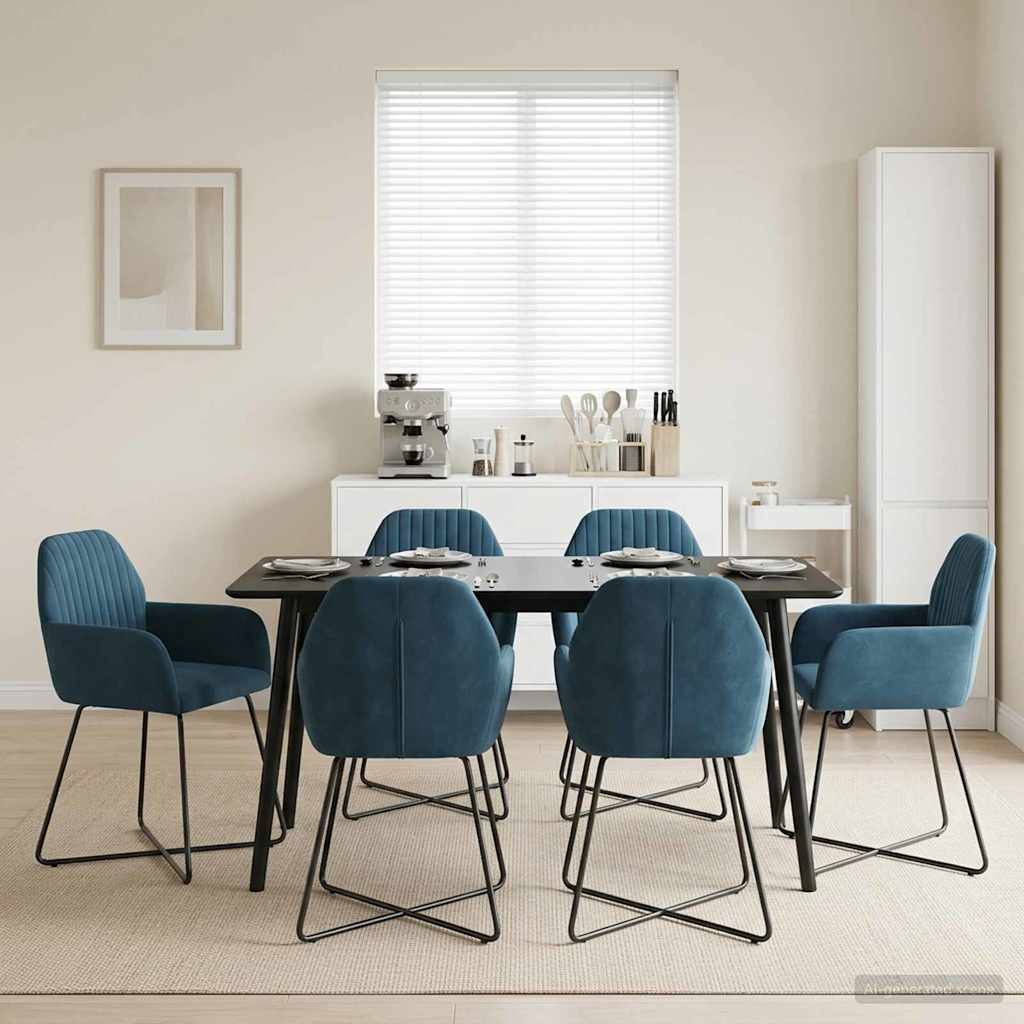 Trpezarijske stolice 6 pcs Baršun Plava 55 x 50 x 84 cm