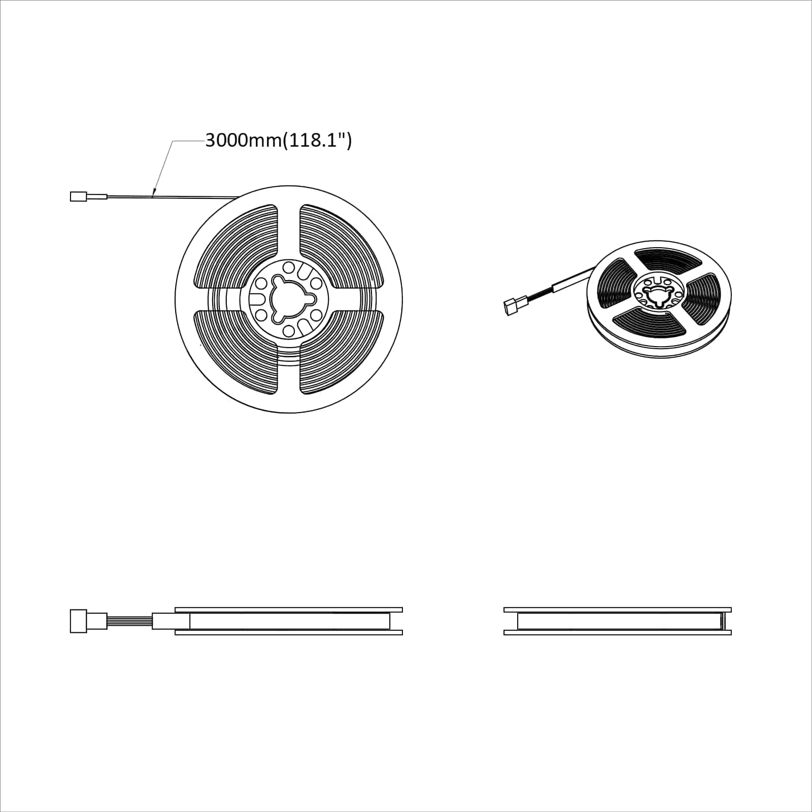 LED traka 2 pcs Crna i prozirna 3000 mm Bakar i plastika