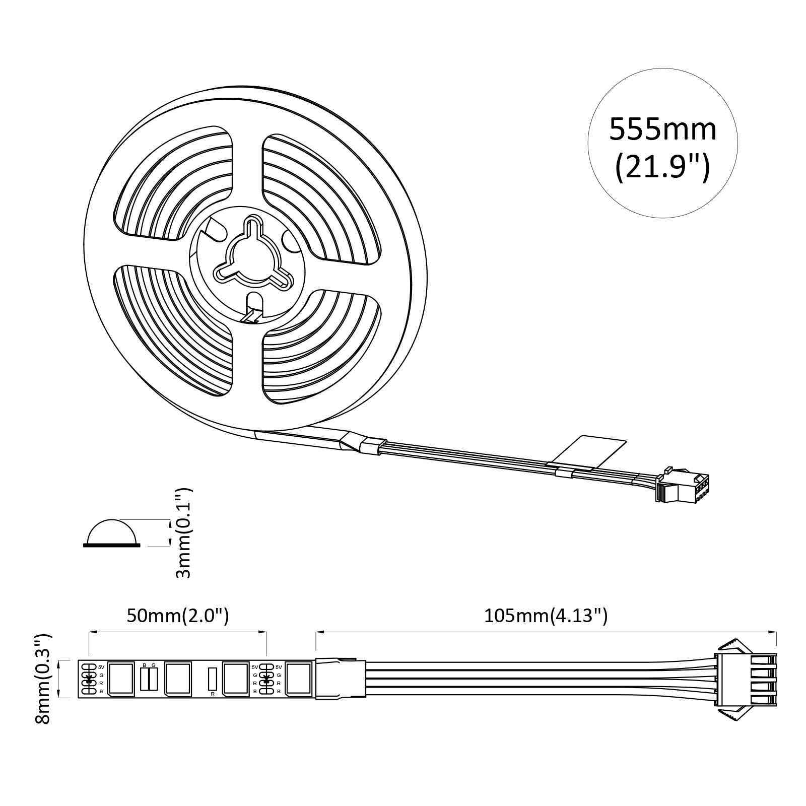 LED traka 2 pcs Crna i prozirna 550 mm Bakar i plastika