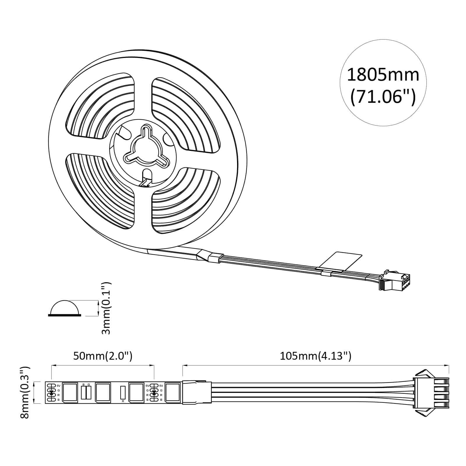 LED traka 2 pcs Crna i prozirna 1700 mm Bakar i plastika