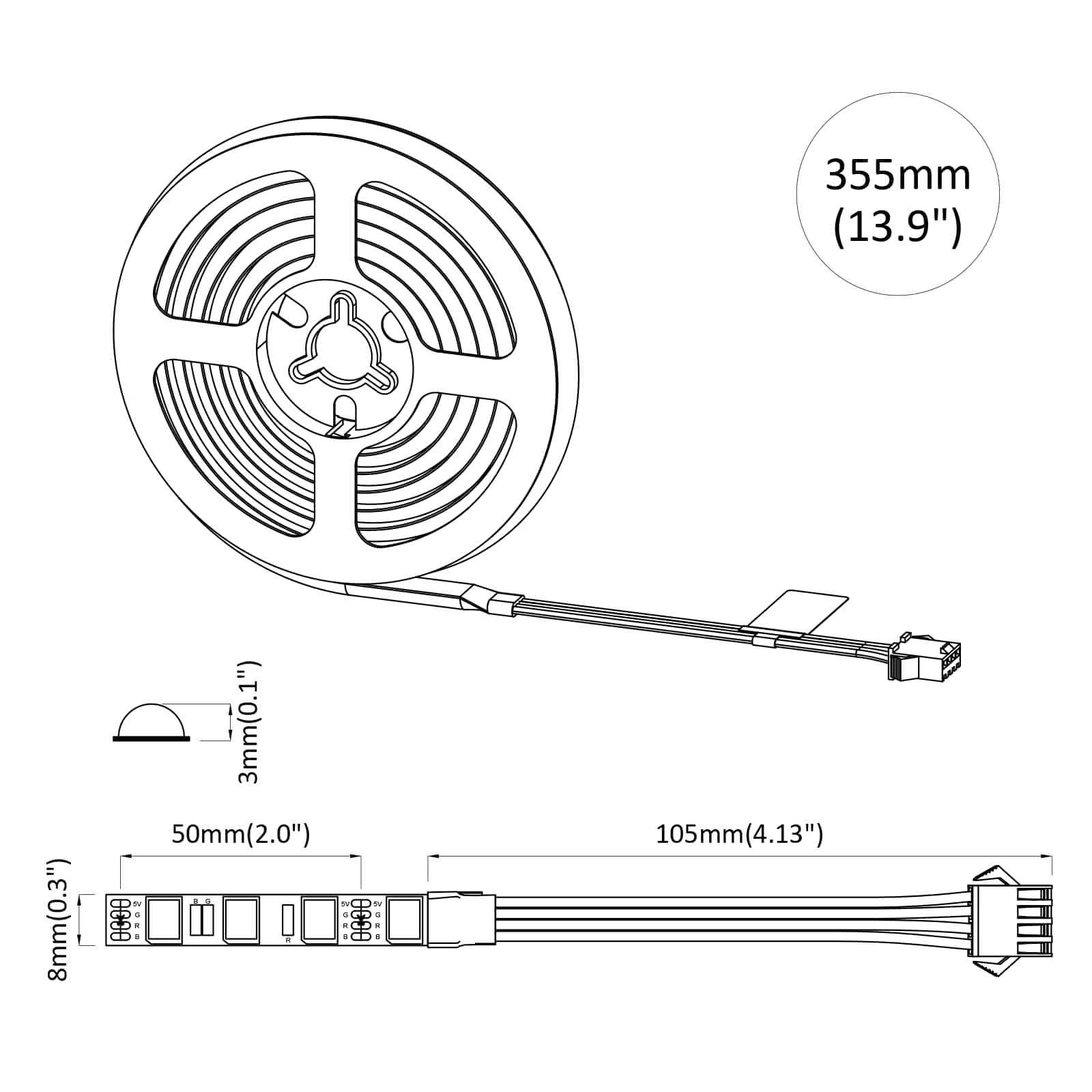 LED traka 12 pcs Crna i prozirna 250 mm Bakar i plastika