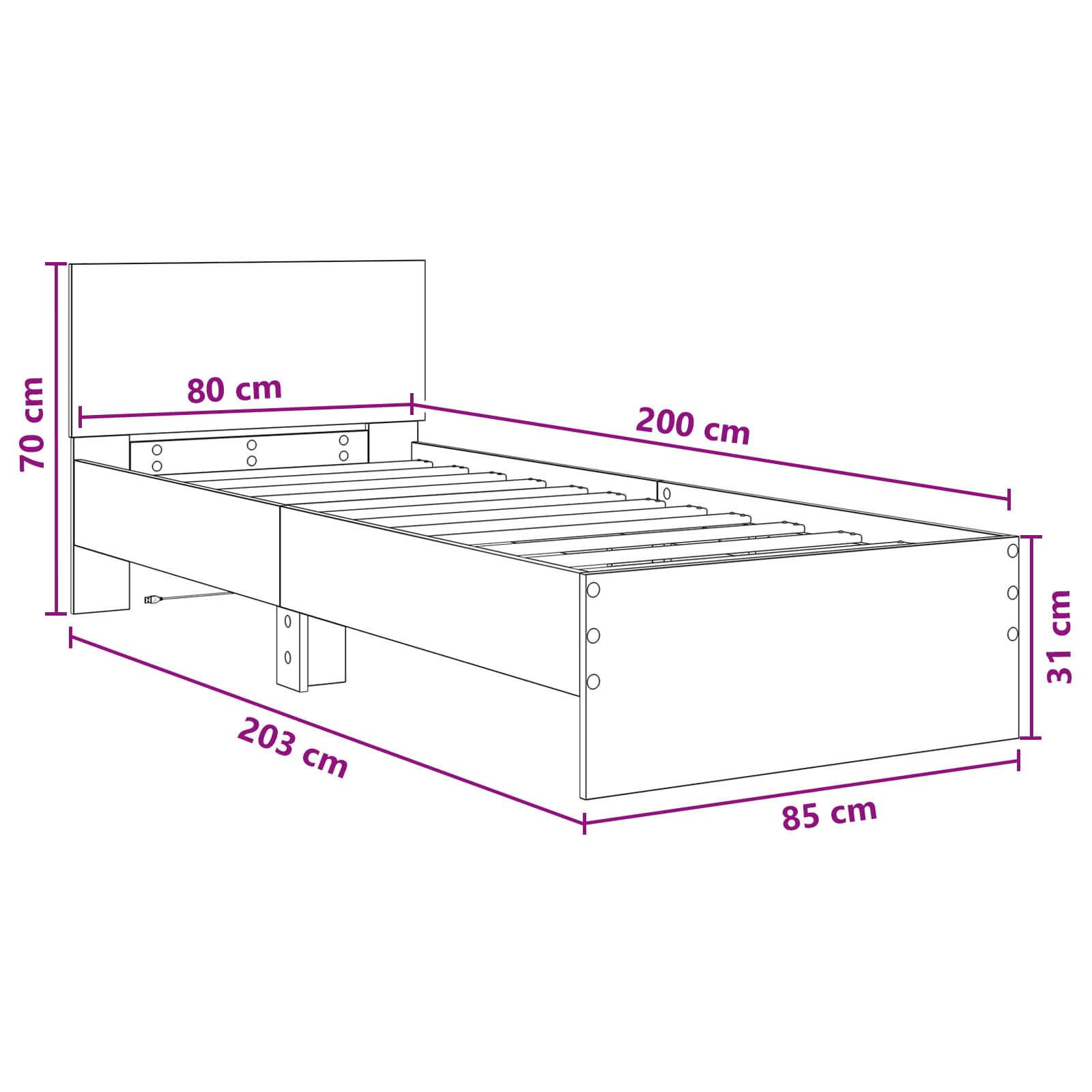 Krevetna konstrukcija s LED svjetlom Hrast sonoma 80 x 200 cm