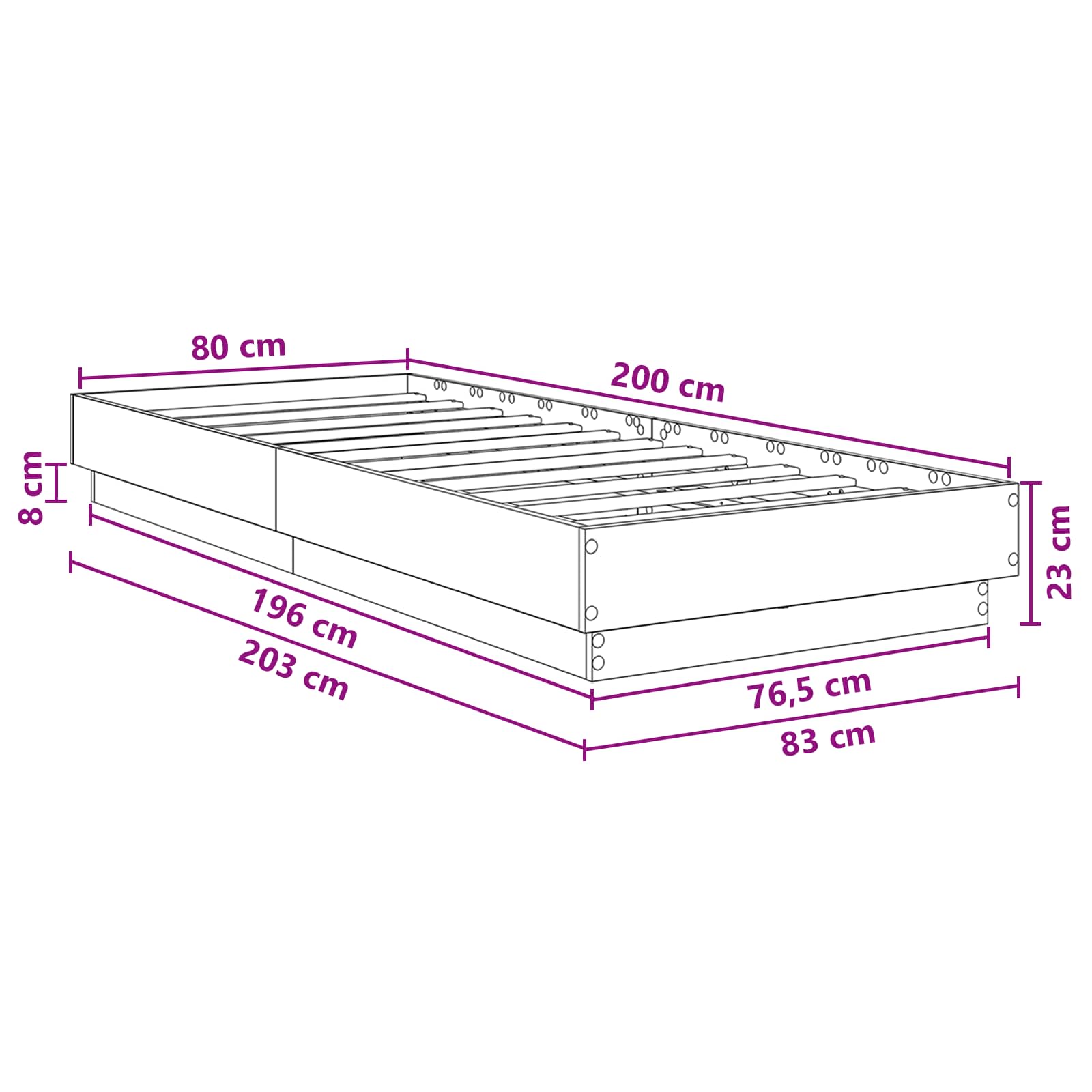 Krevetna konstrukcija s LED svjetlom Staro drvo 80 x 200 cm