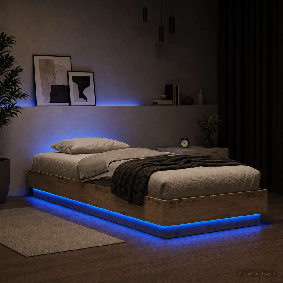 Krevetna konstrukcija s LED svjetlom Hrast artisan 80 x 200 cm
