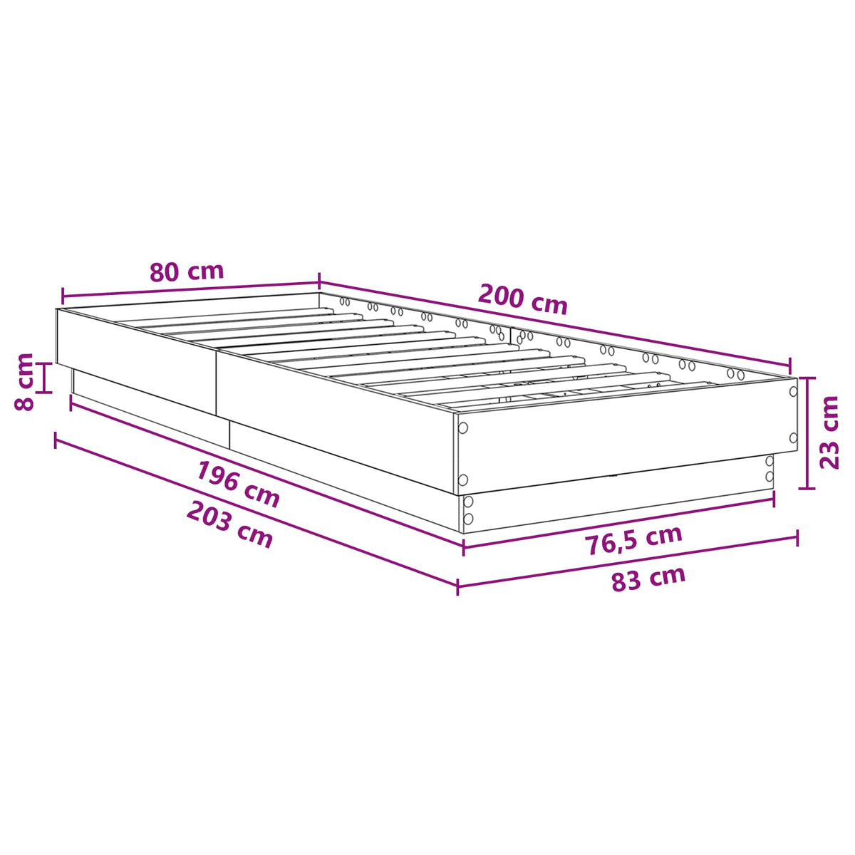 Krevetna konstrukcija s LED svjetlom Hrast artisan 80 x 200 cm