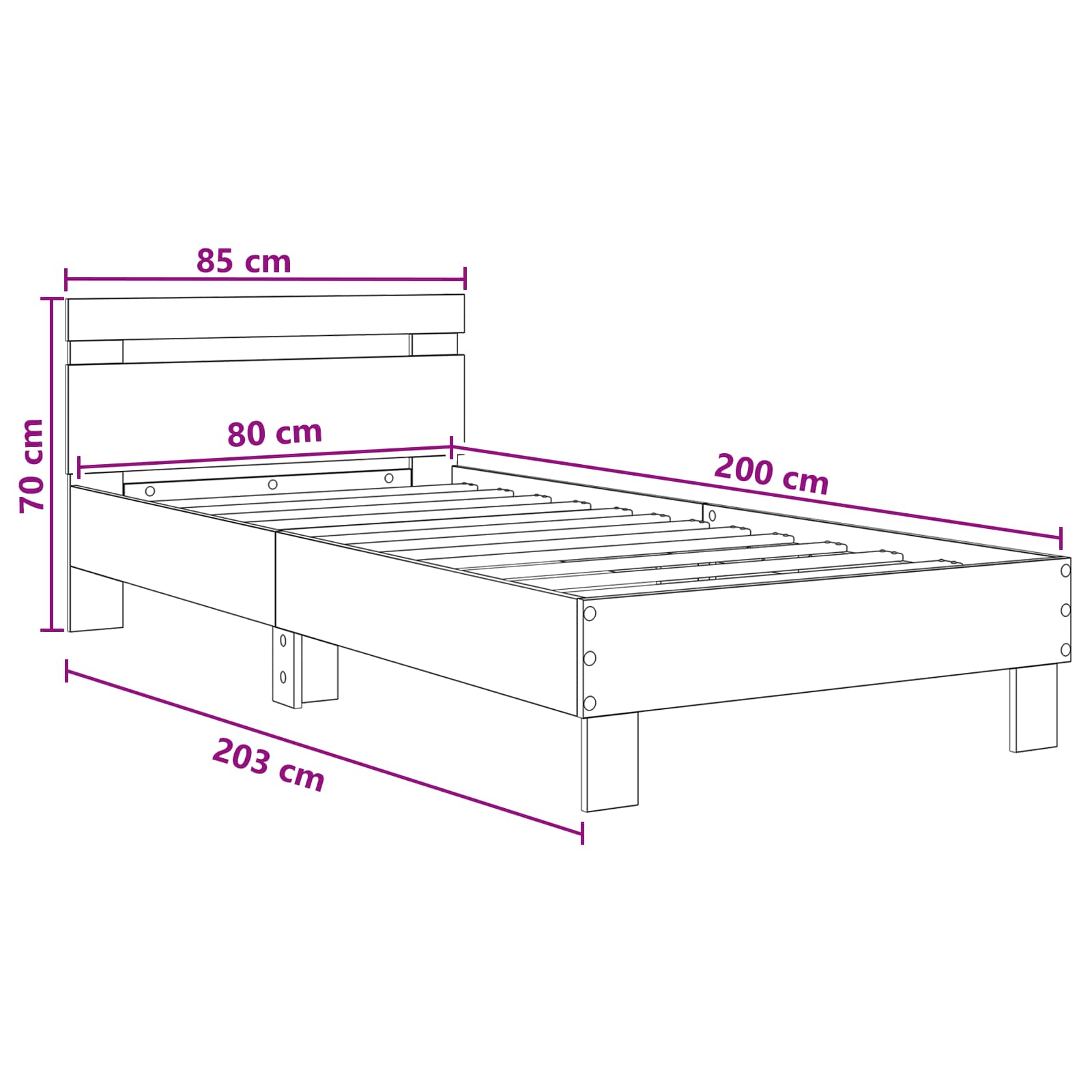 Okvir kreveta s uzglavljem Betonska siva 80 x 200 cm
