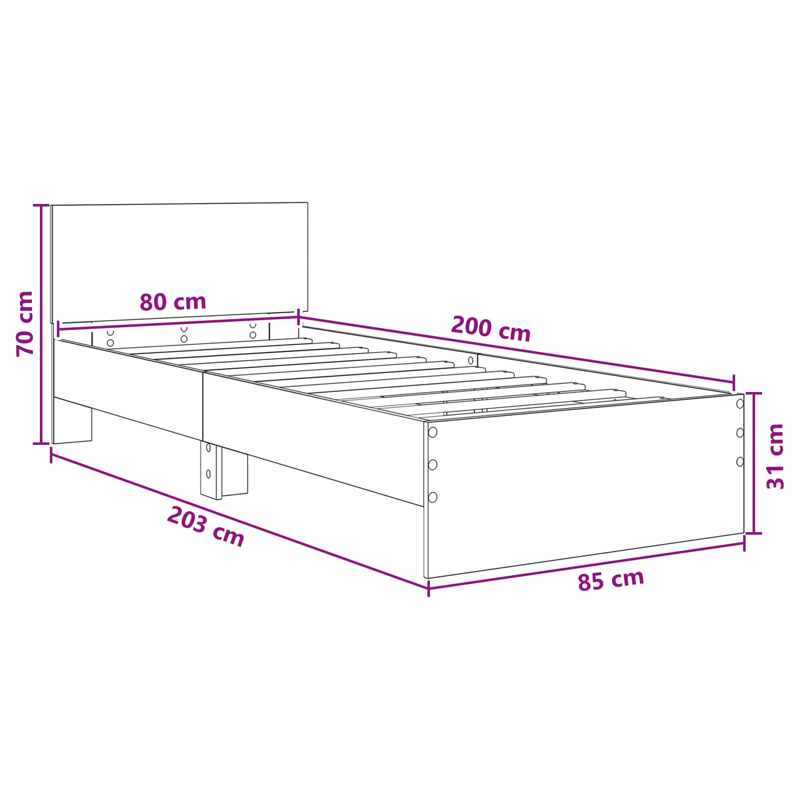Okvir kreveta s uzglavljem Betonska siva 80 x 200 cm