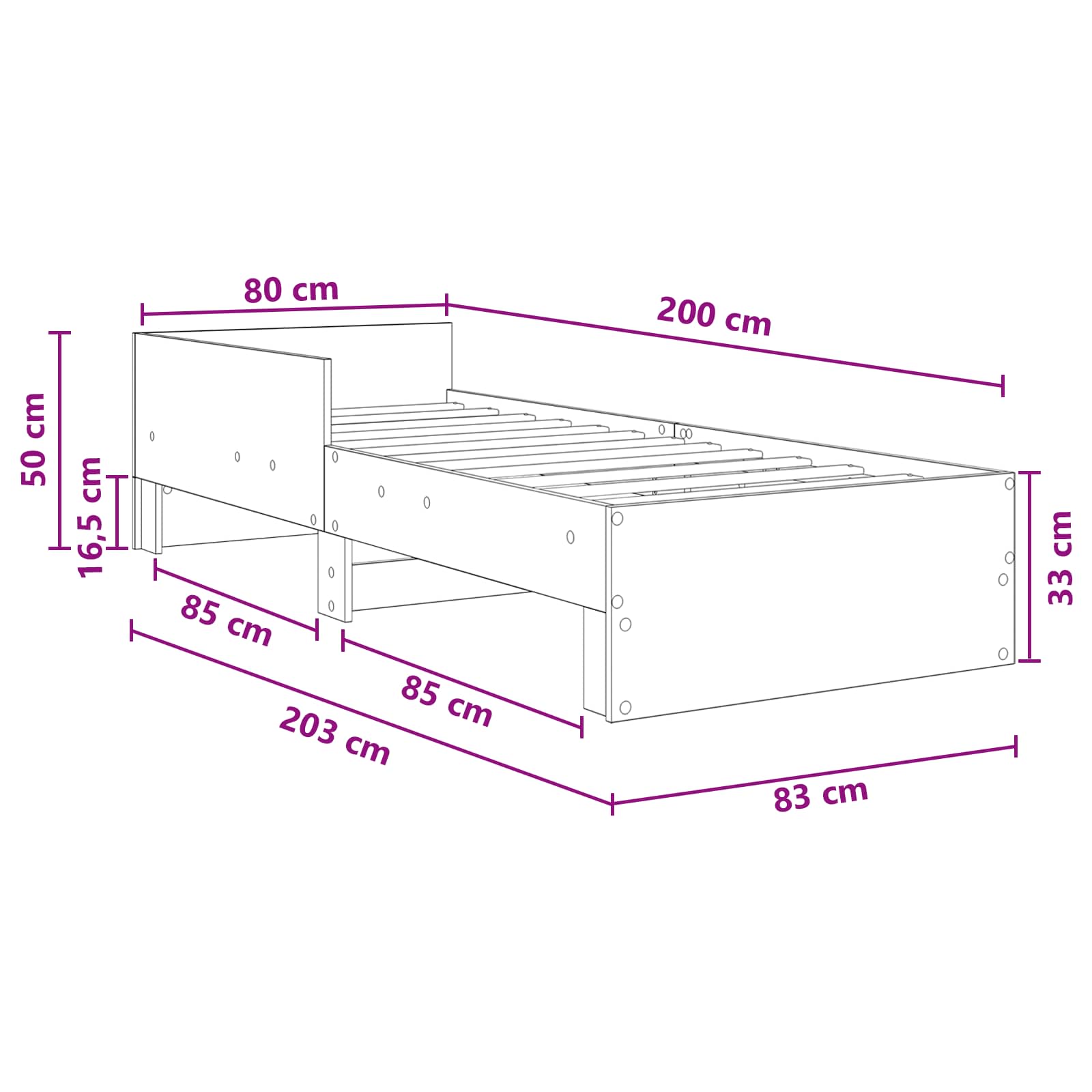 Okvir kreveta s uzglavljem Dimljeni hrast 80 x 200 cm