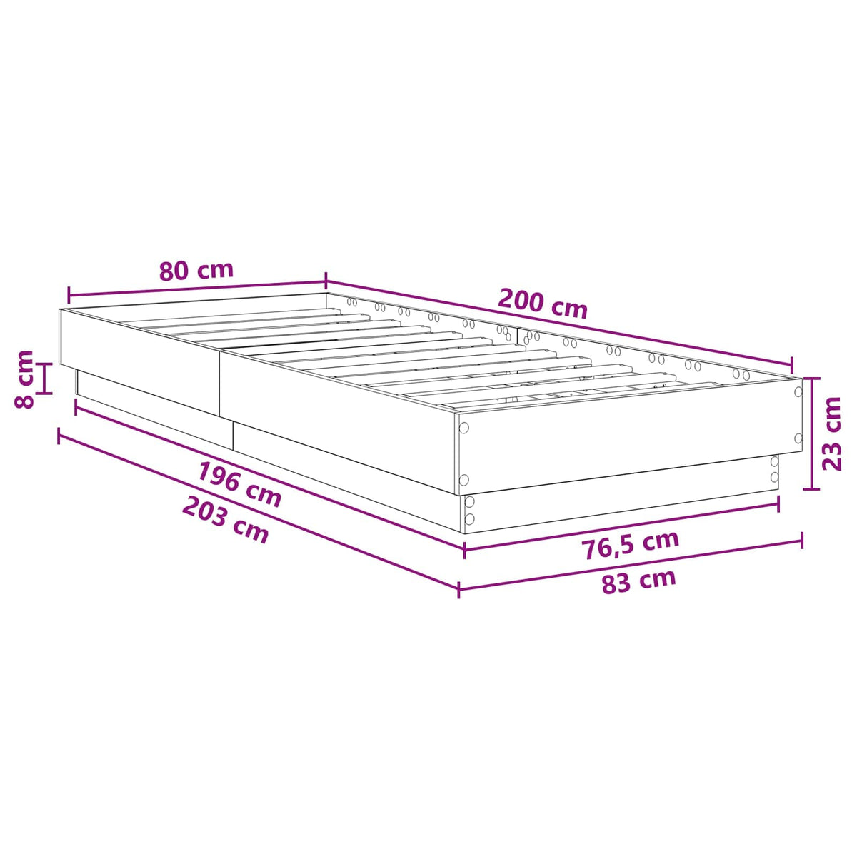 Okvir kreveta za pod Siva Sonoma 80 x 200 cm Konstruirano drvo