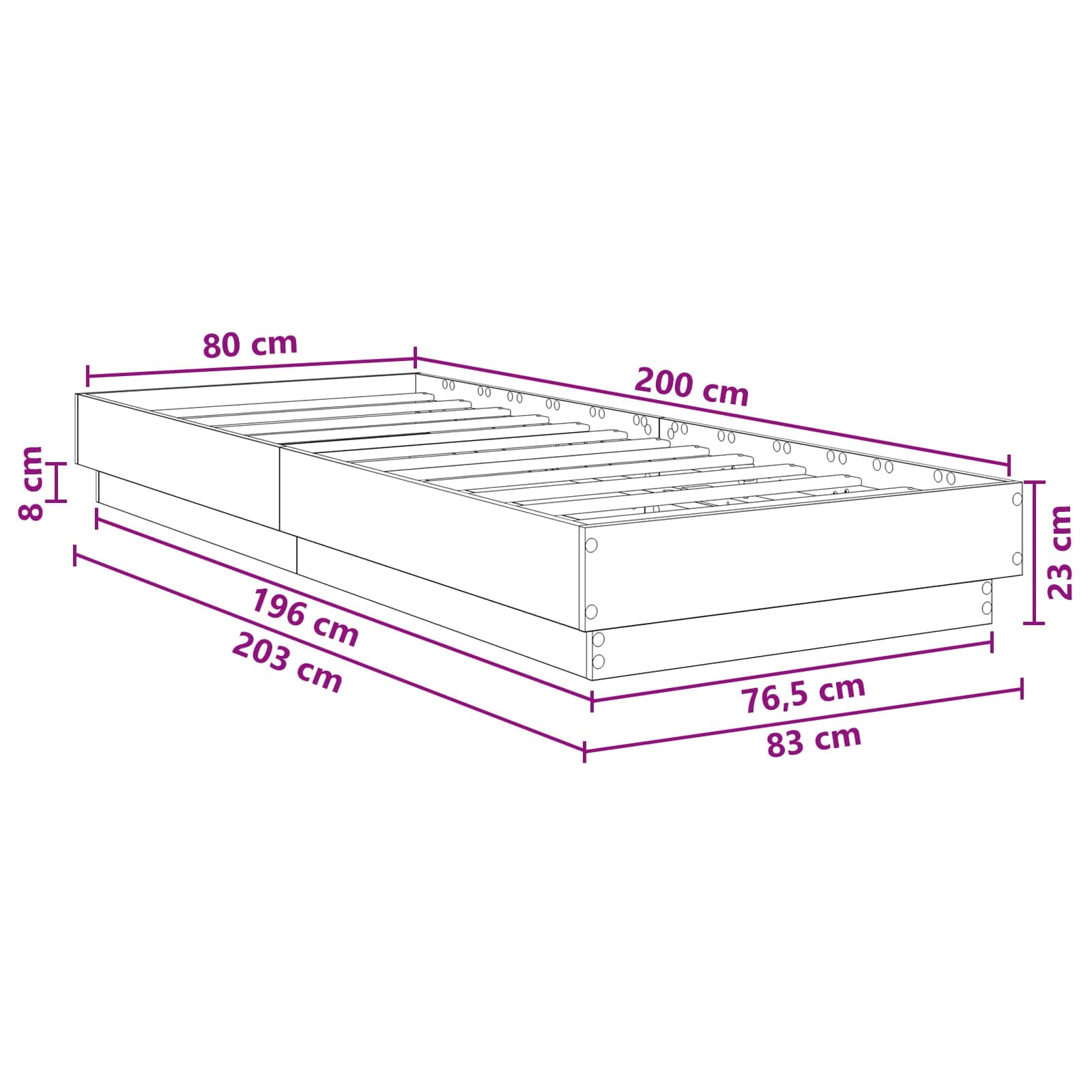 Okvir kreveta za pod Crni hrast 80 x 200 cm Konstruirano drvo