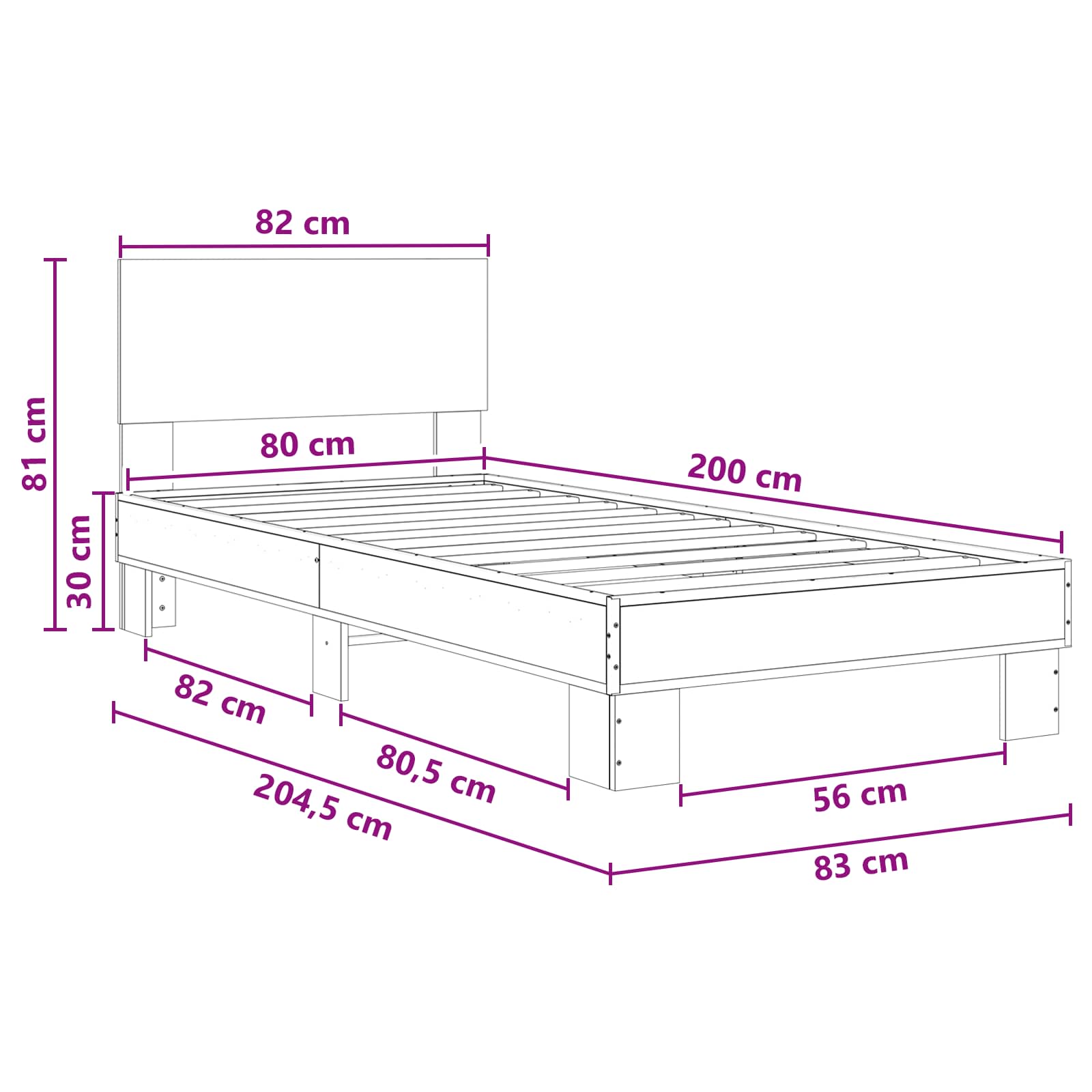 Okvir kreveta s uzglavljem Crni hrast 80 x 200 cm