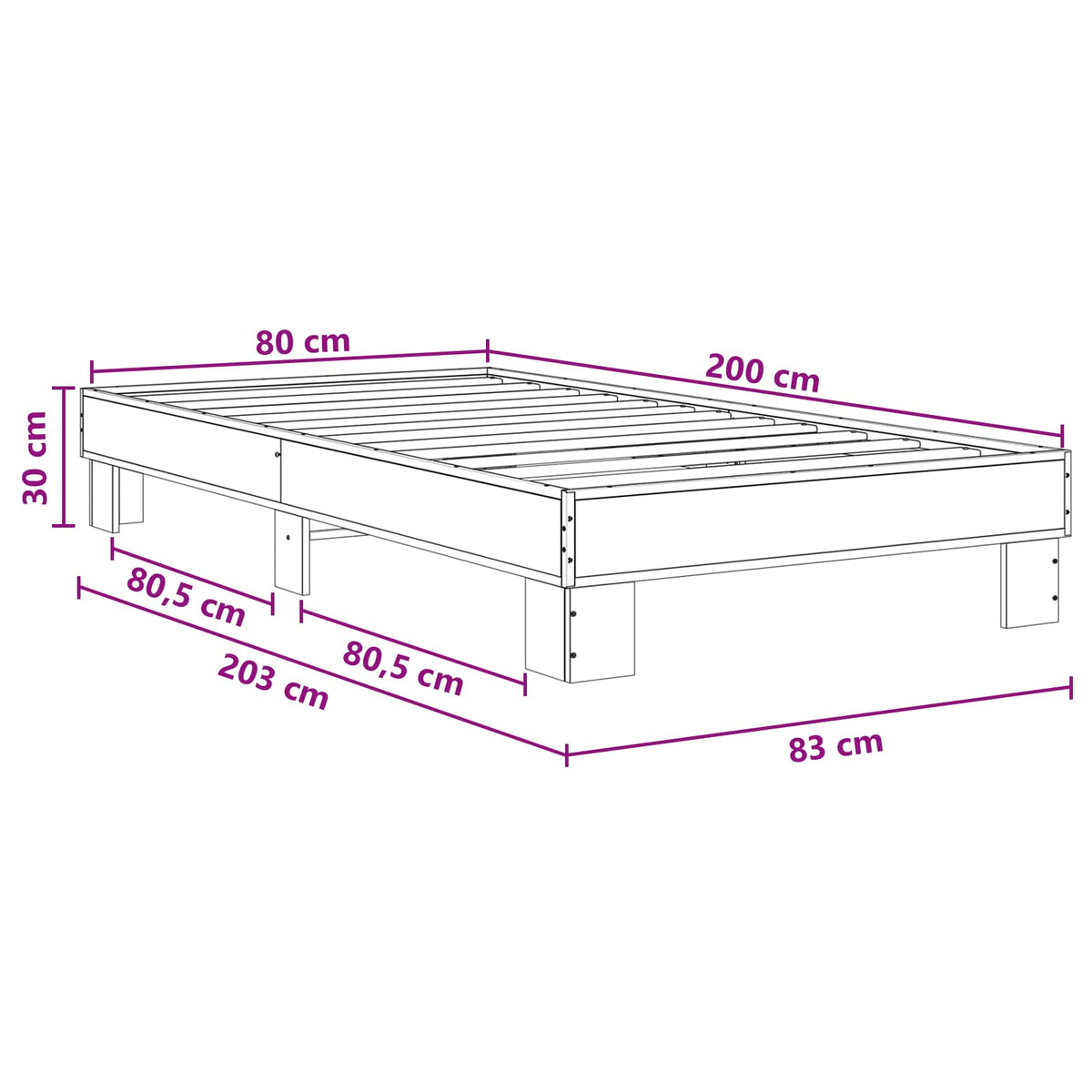 Krevetna konstrukcija Hrast sonoma 80 x 200 cm