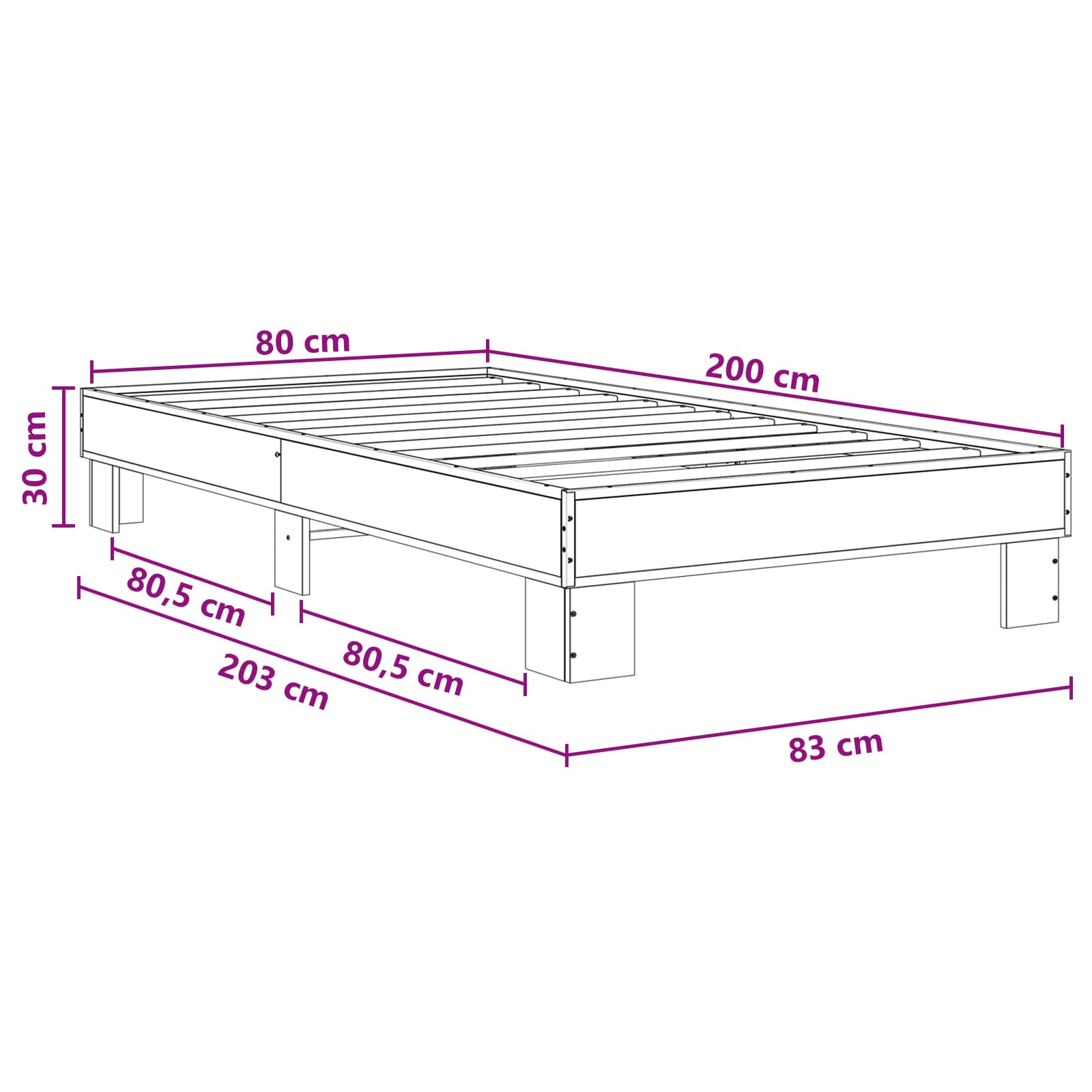 Krevetna konstrukcija Hrast sonoma 80 x 200 cm