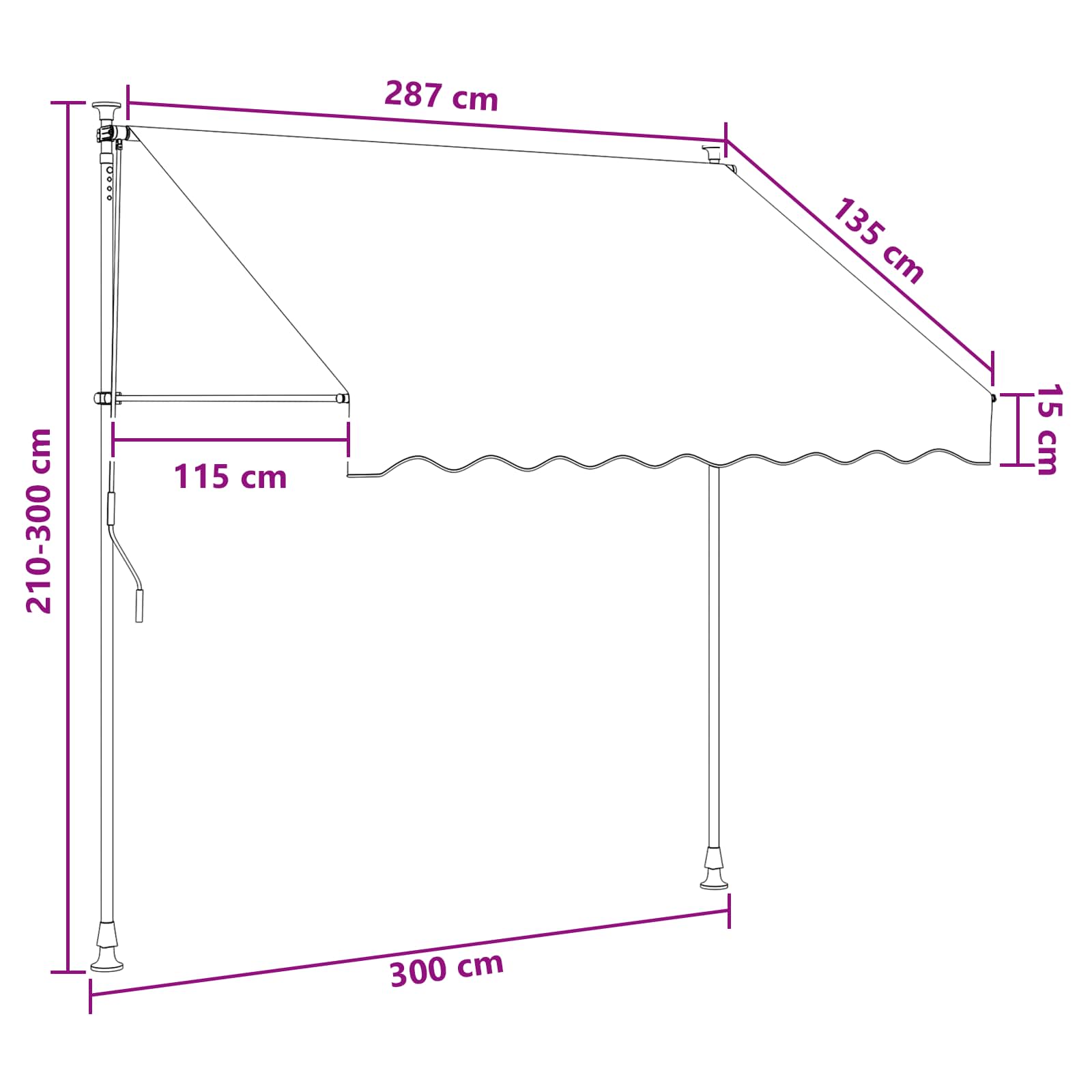 Ručno sklopiva tenda Crna 300 cm