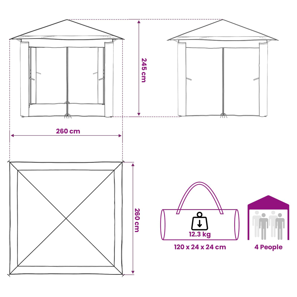 Gazebo s 4 bočne strane 2,6 x 2,6 m Bež i smeđa