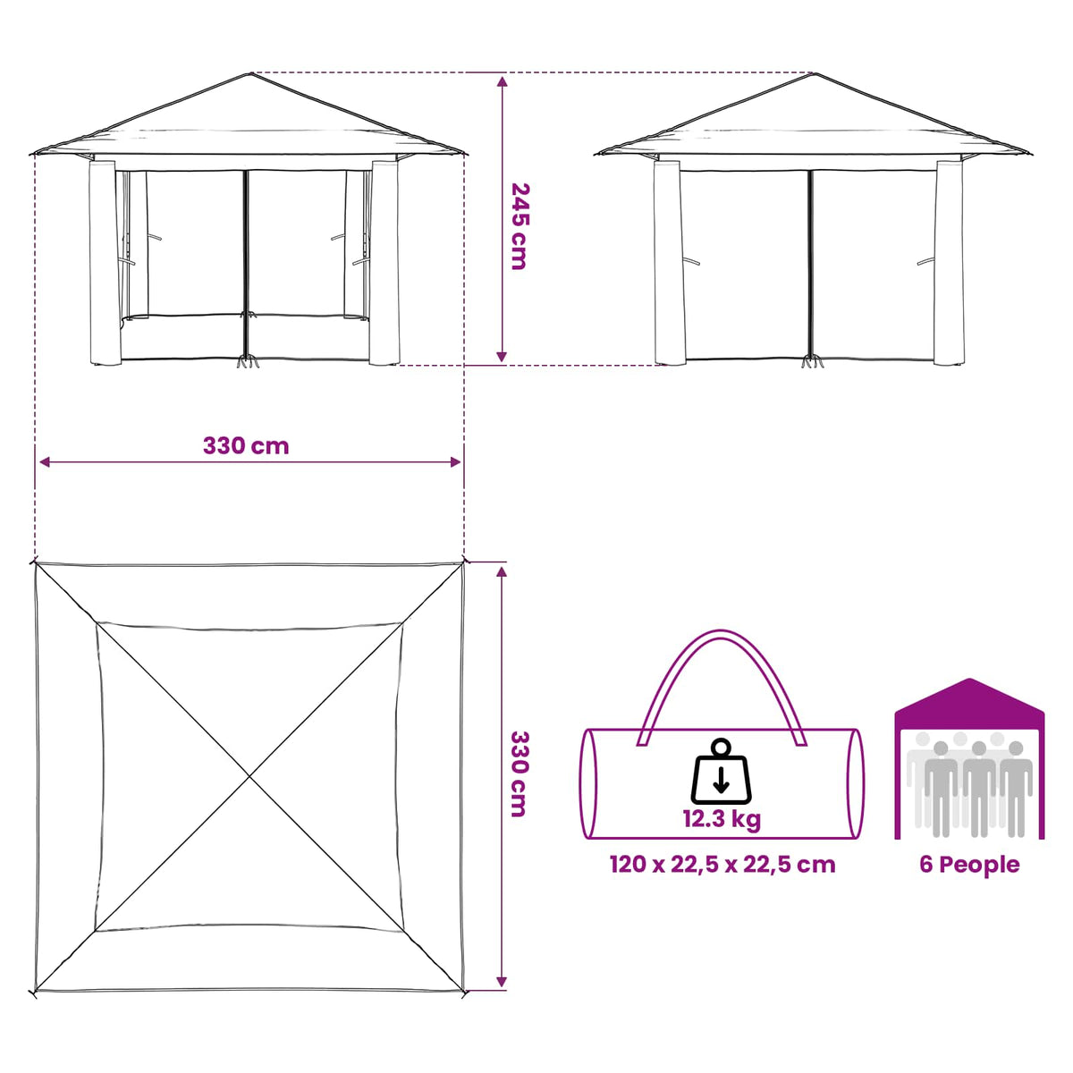 Gazebo s 4 bočne strane 3,3 x 3,3 m Bež i smeđa