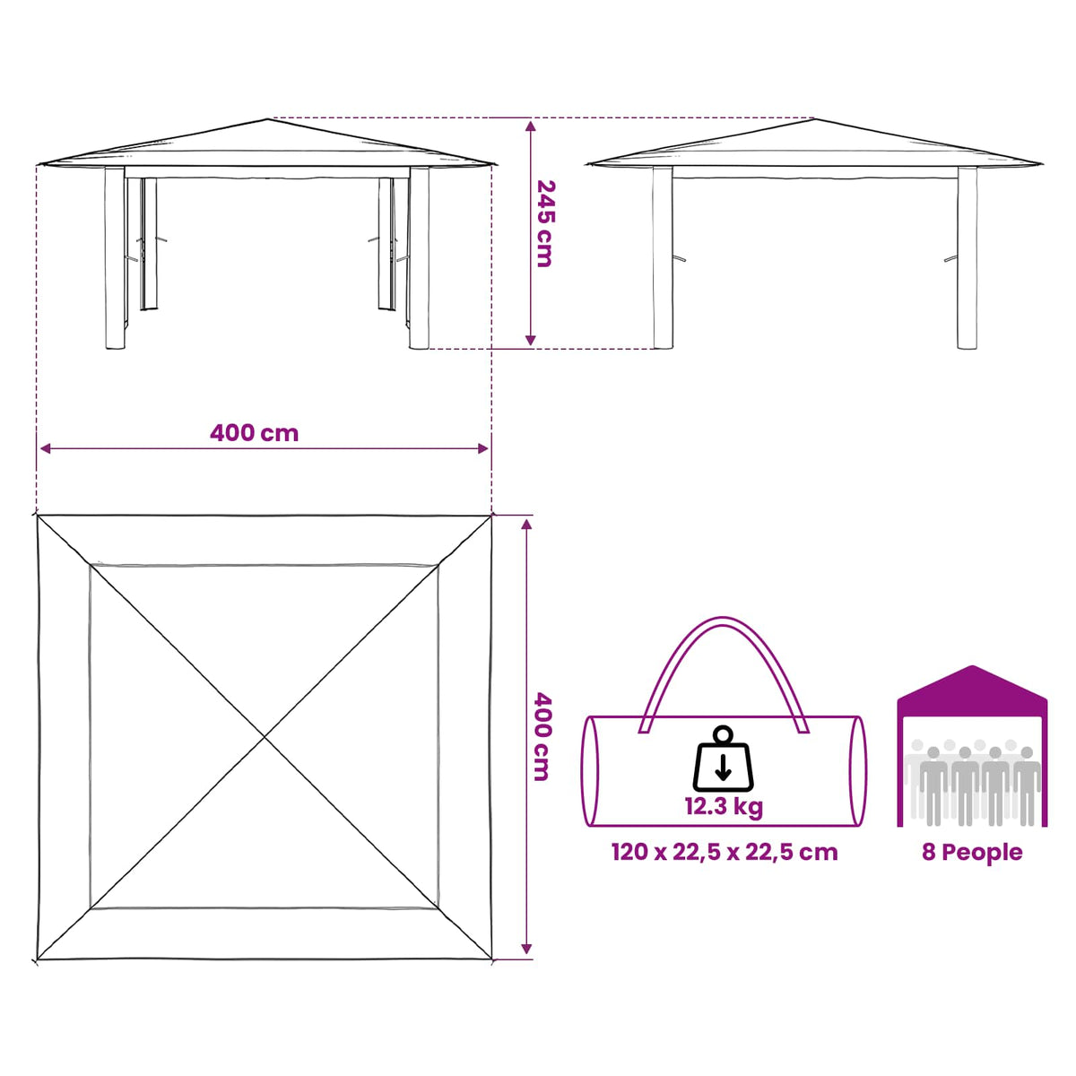 Gazebo bez bočnih strana 4 x 4 m Krem i Antracit