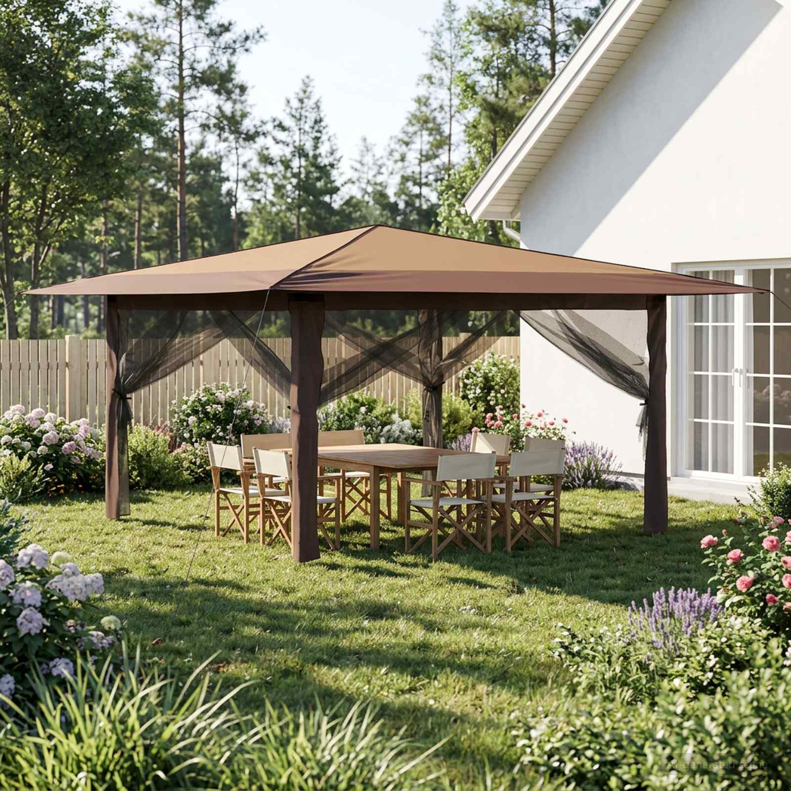 Gazebo s 4 bočne strane 4 x 4 m Bež i smeđa