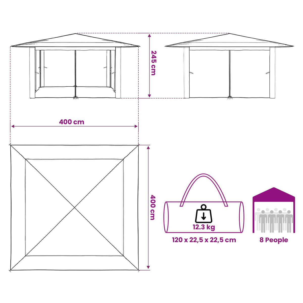 Gazebo s 4 bočne strane 4 x 4 m Bež i smeđa
