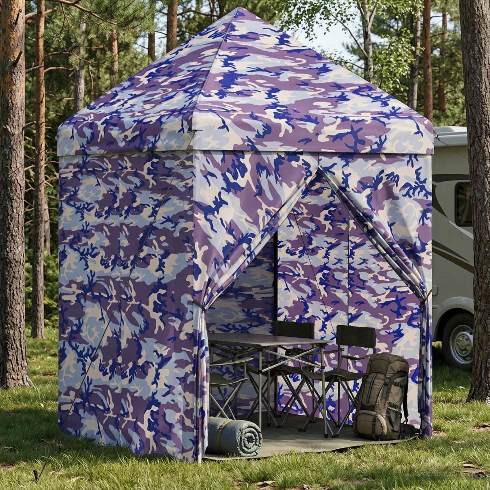 Pop-up Paviljon s 4 Zidova 2 x 2 m Plavi kamuflaža