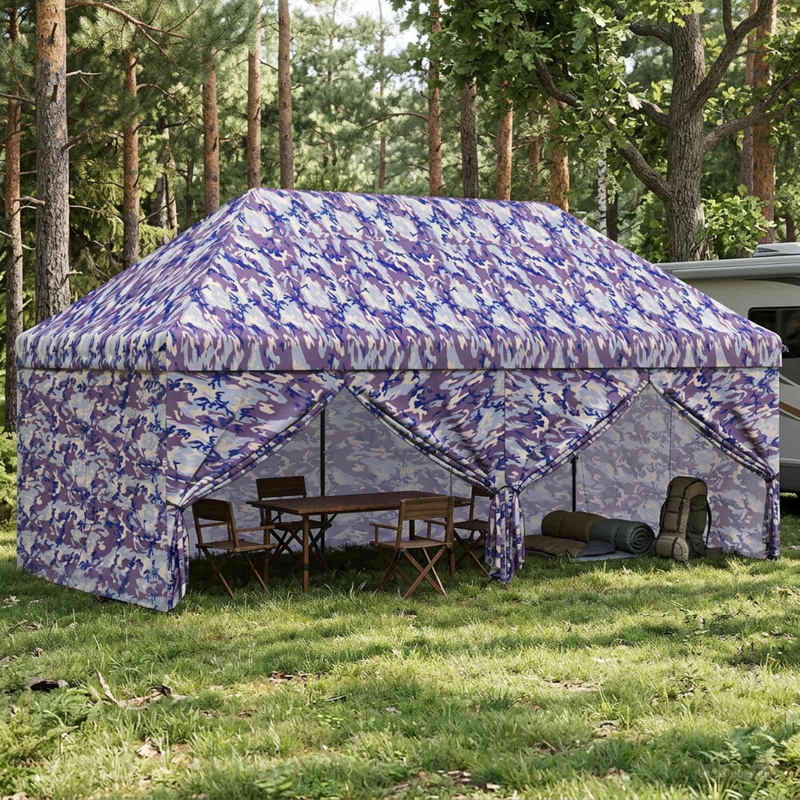 Pop-up Paviljon s 4 Zidova 3 x 6 m Plavi kamuflaža