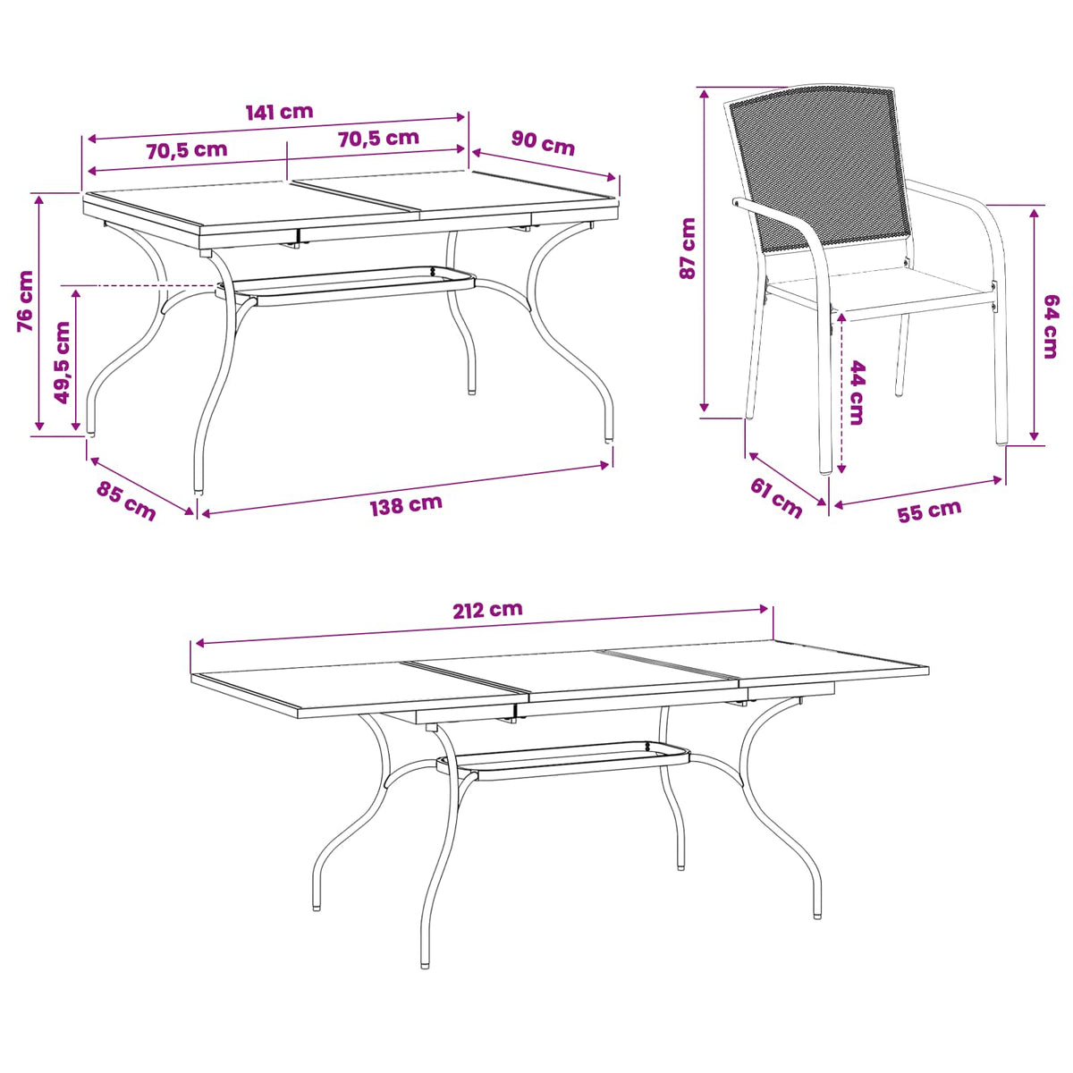 Vrtni set za objed 7 pcs Antracit 212 x 90 x 76 cm