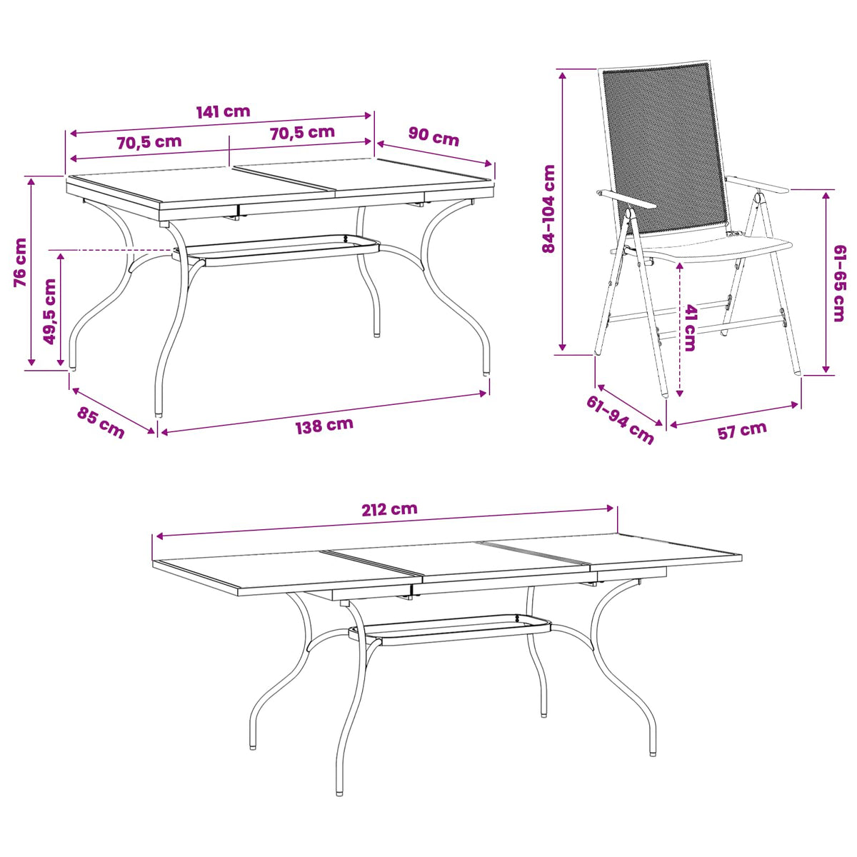 Vrtni set za objed 9 pcs Antracit 212 x 90 x 76 cm
