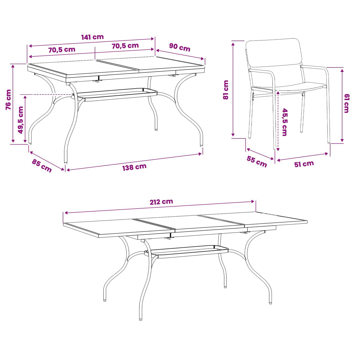 Vrtni set za objed 7 pcs Antracit Čelik