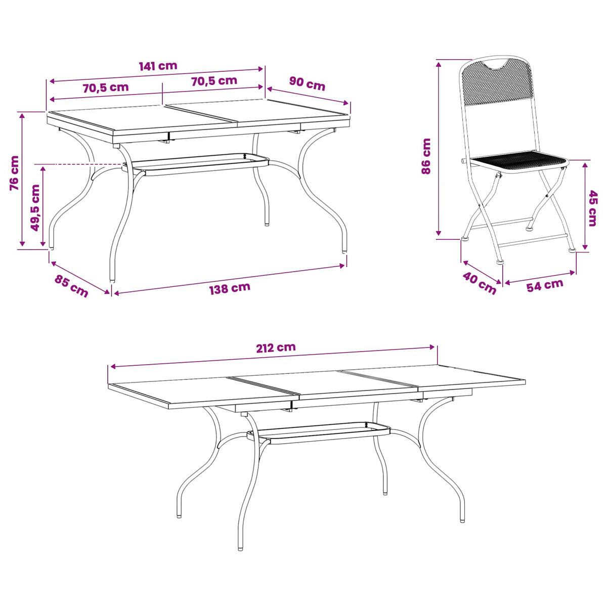 Vrtni set za objed 7 pcs Antracit 212 x 90 x 76 cm