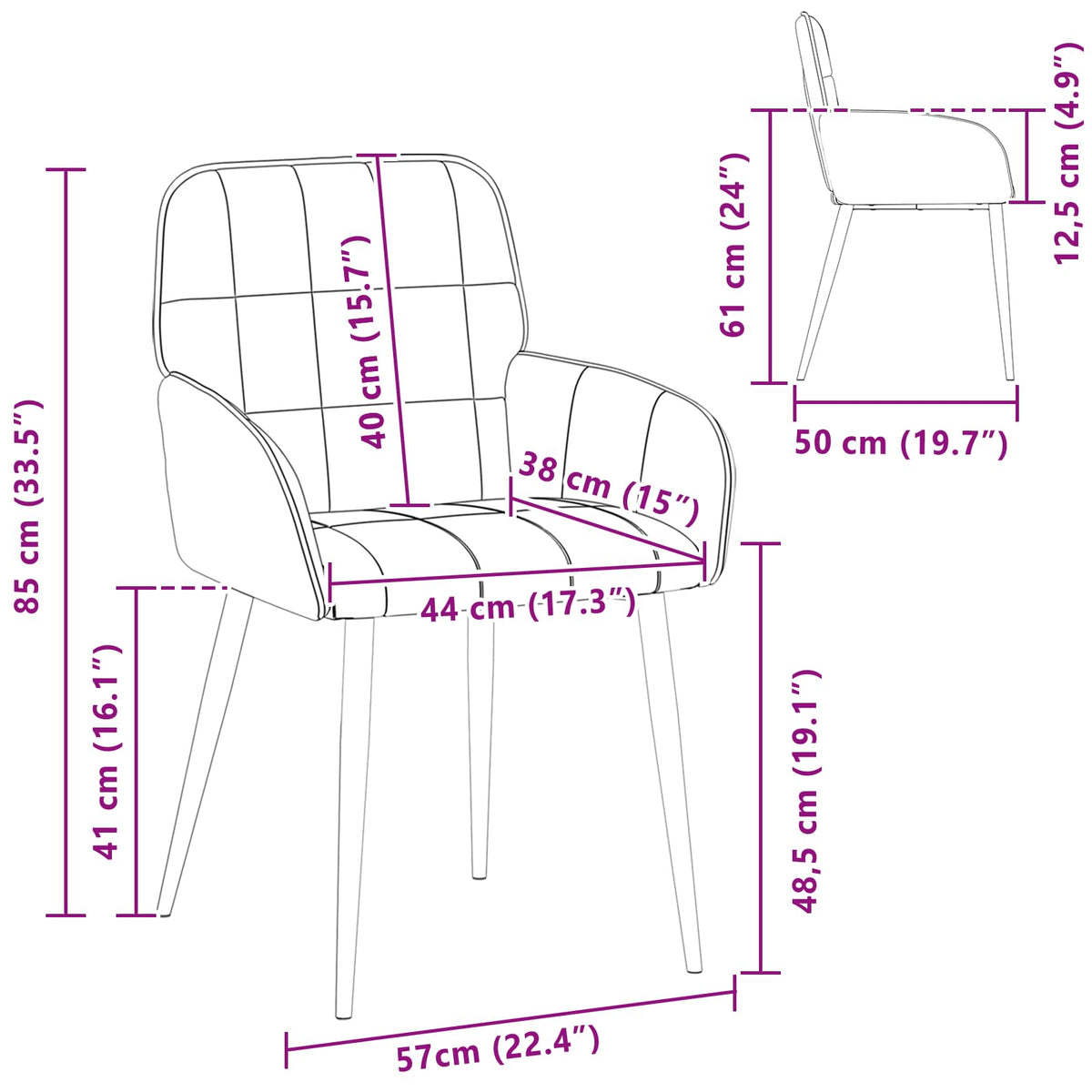 Trpezarijske stolice 2 pcs Umjetna koža Crna 57 x 50 x 85 cm