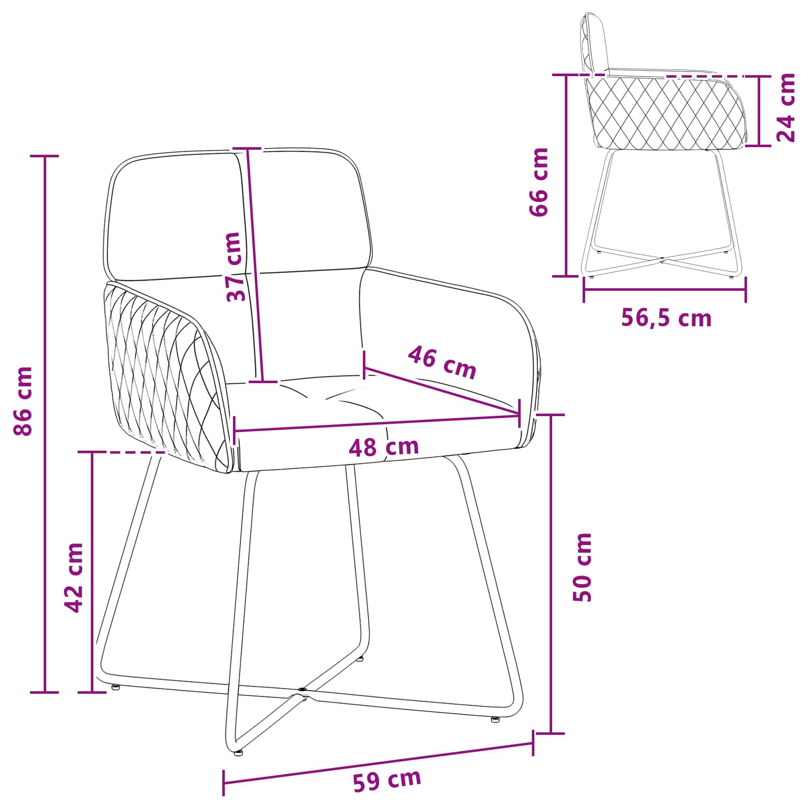Trpezarijske stolice 2 pcs Baršun Krem 59 x 56,5 x 86 cm