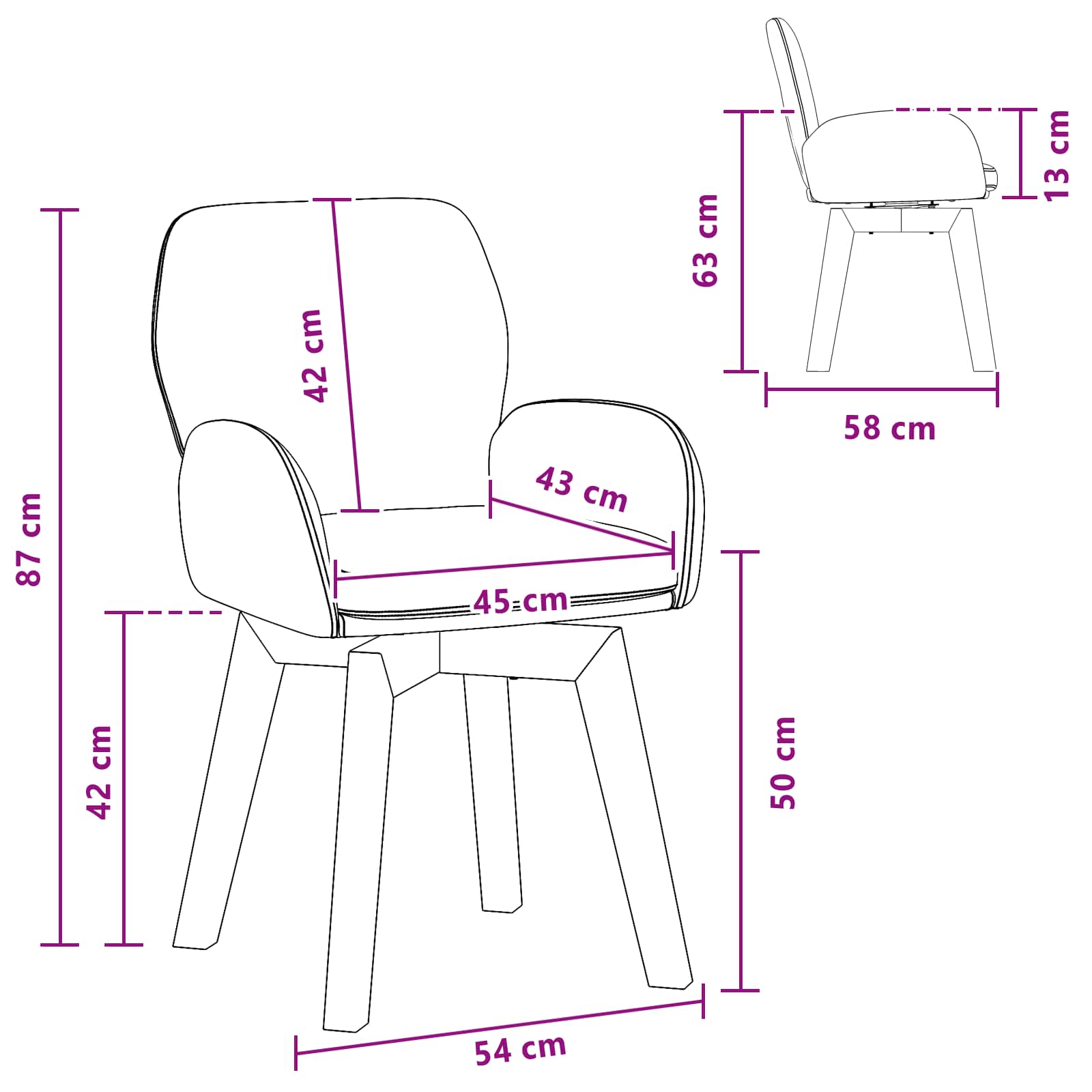 Okretne blagovaonske stolice 2 pcs Bouclé Crna 54 x 58 x 87 cm