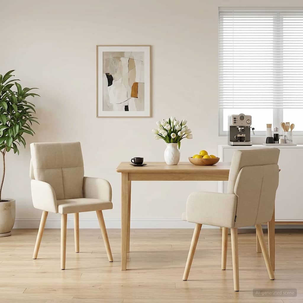 Trpezarijske stolice 2 pcs Tkanina Krem 60 x 56 x 96 cm