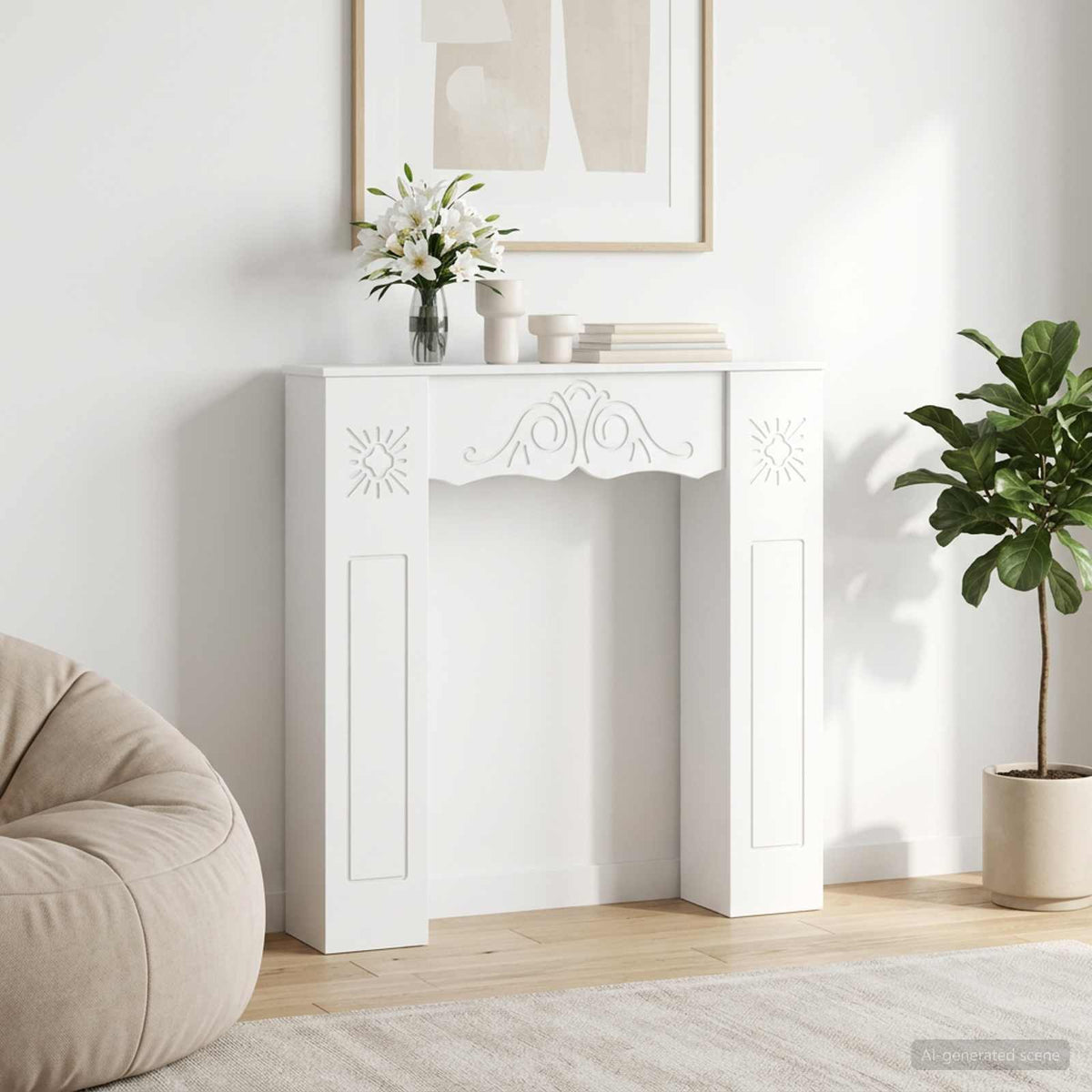 Okvir za kamin Bijela 102 x 20 x 102 cm Konstruirano drvo