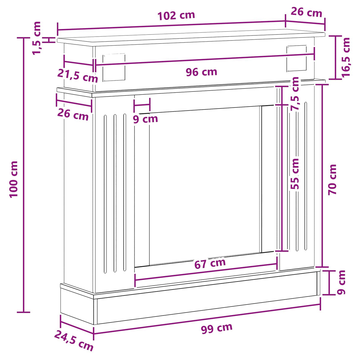 Okvir za kamin Betonska siva 102 x 26 x 100 cm