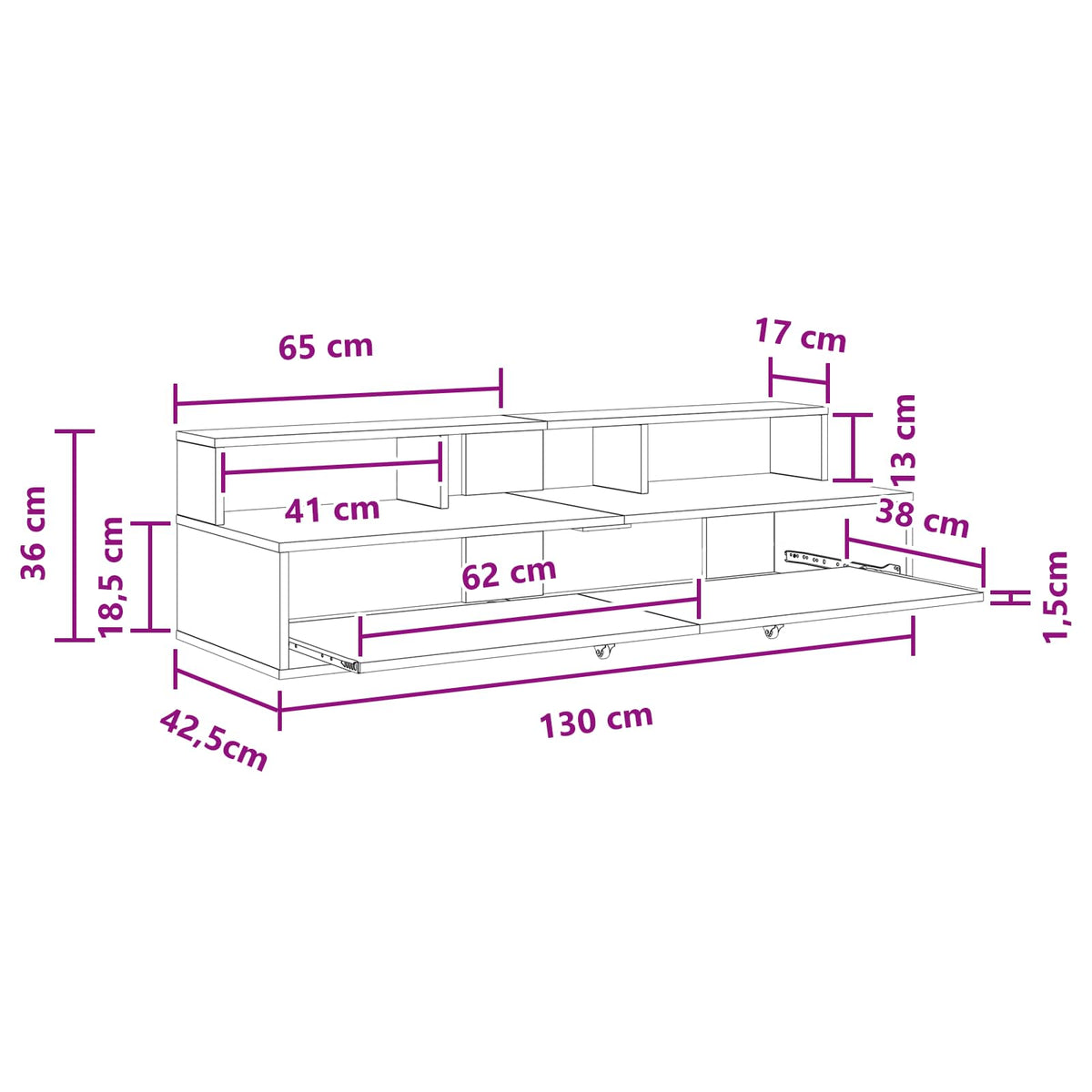 Studio radni stol Betonska siva 130 x 42,5 x 36 cm