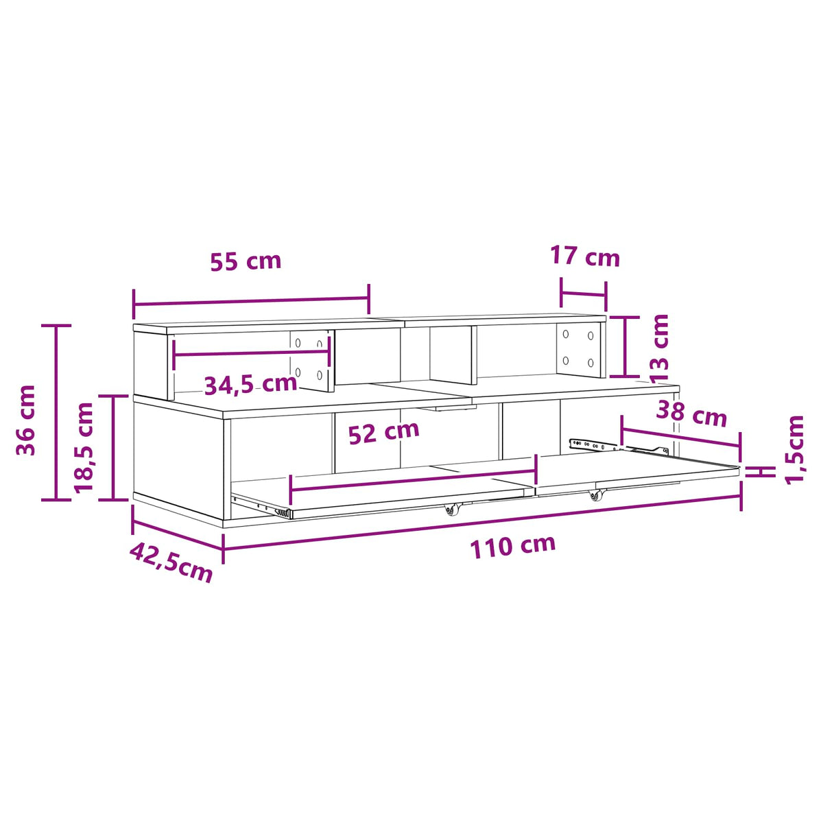 Studio radni stol Bijela 110 x 42,5 x 36 cm Konstruirano drvo