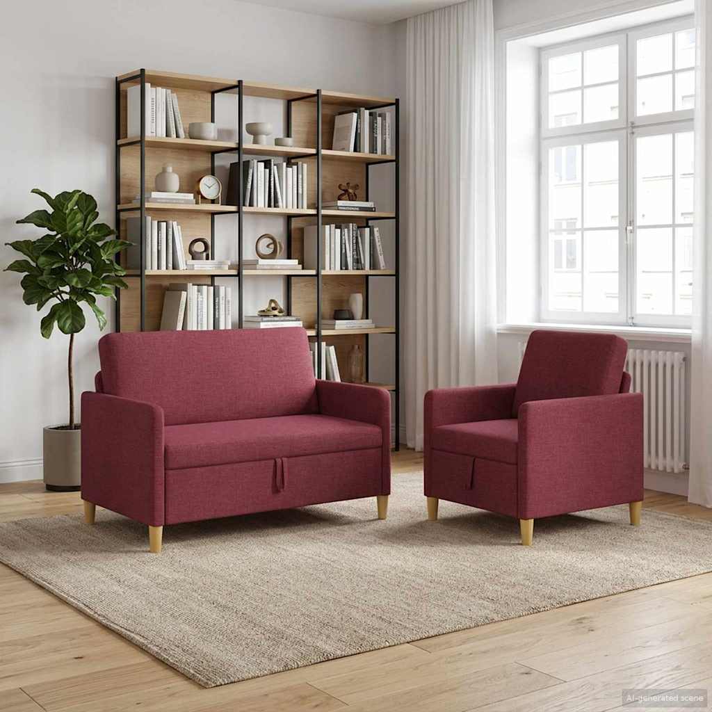 Set sofe s pohranom 2 pcs Vinska crvena Poliester