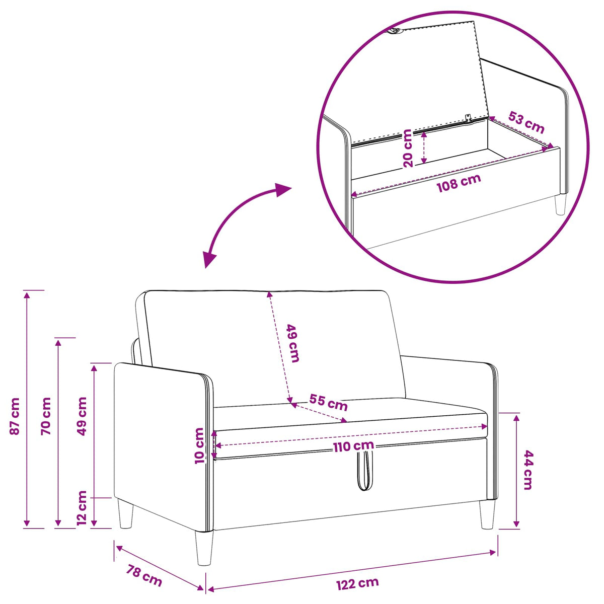 Set sofe s pohranom 2 pcs Vinska crvena Poliester
