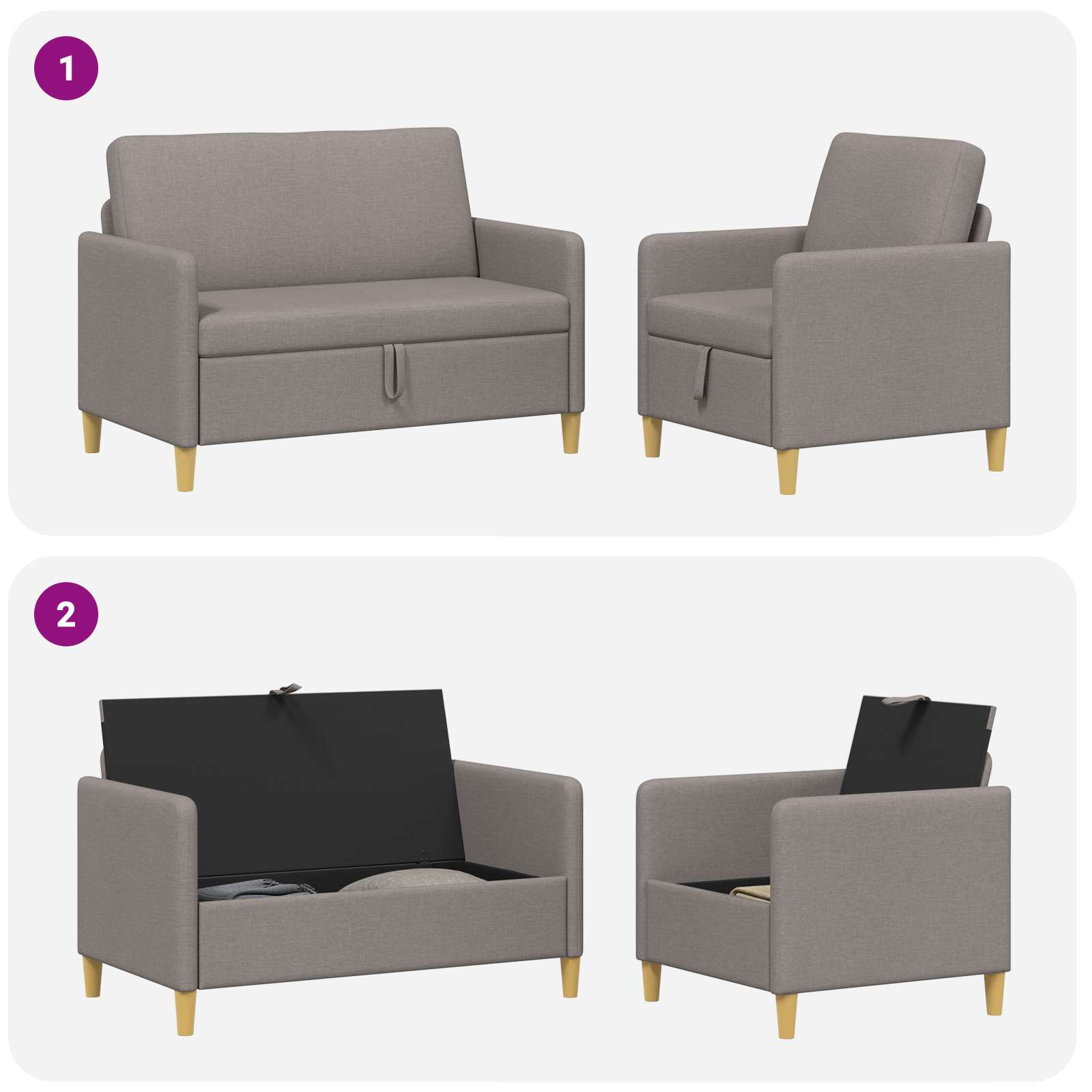 Set sofe s pohranom 2 pcs Sivosmeđa Poliester