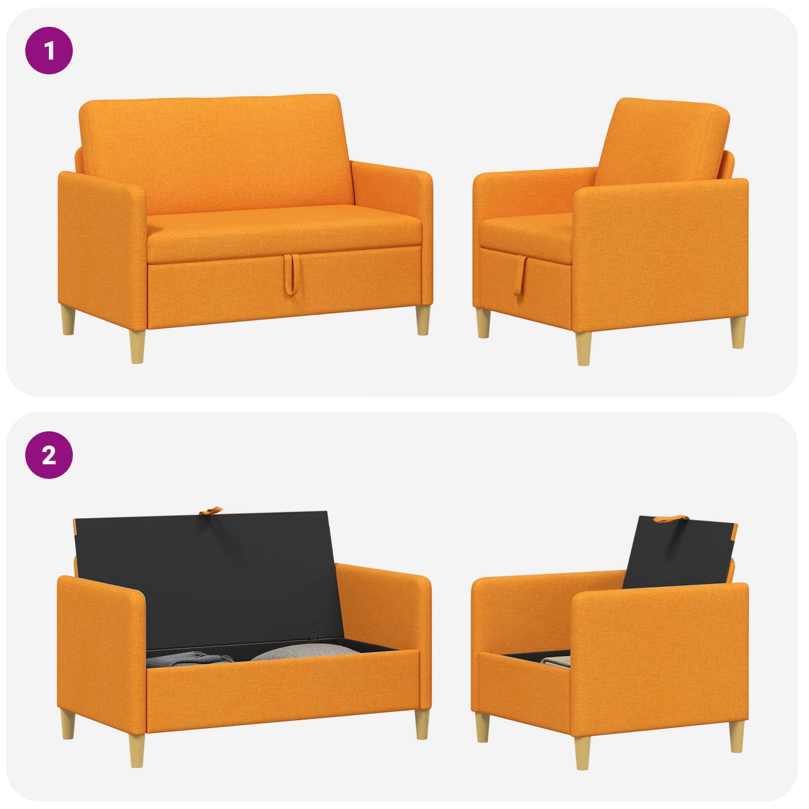 Set sofe s pohranom 2 pcs Tamno žuta Poliester