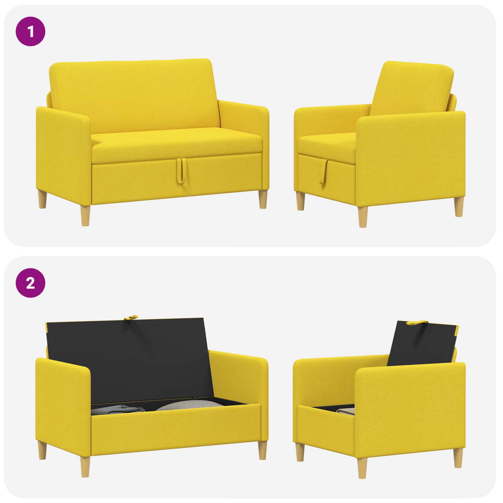 Set sofe s pohranom 2 pcs Svijetlo žuta Poliester