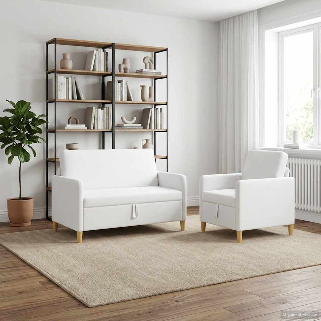 Set sofe s pohranom 2 pcs Bijela Poliester