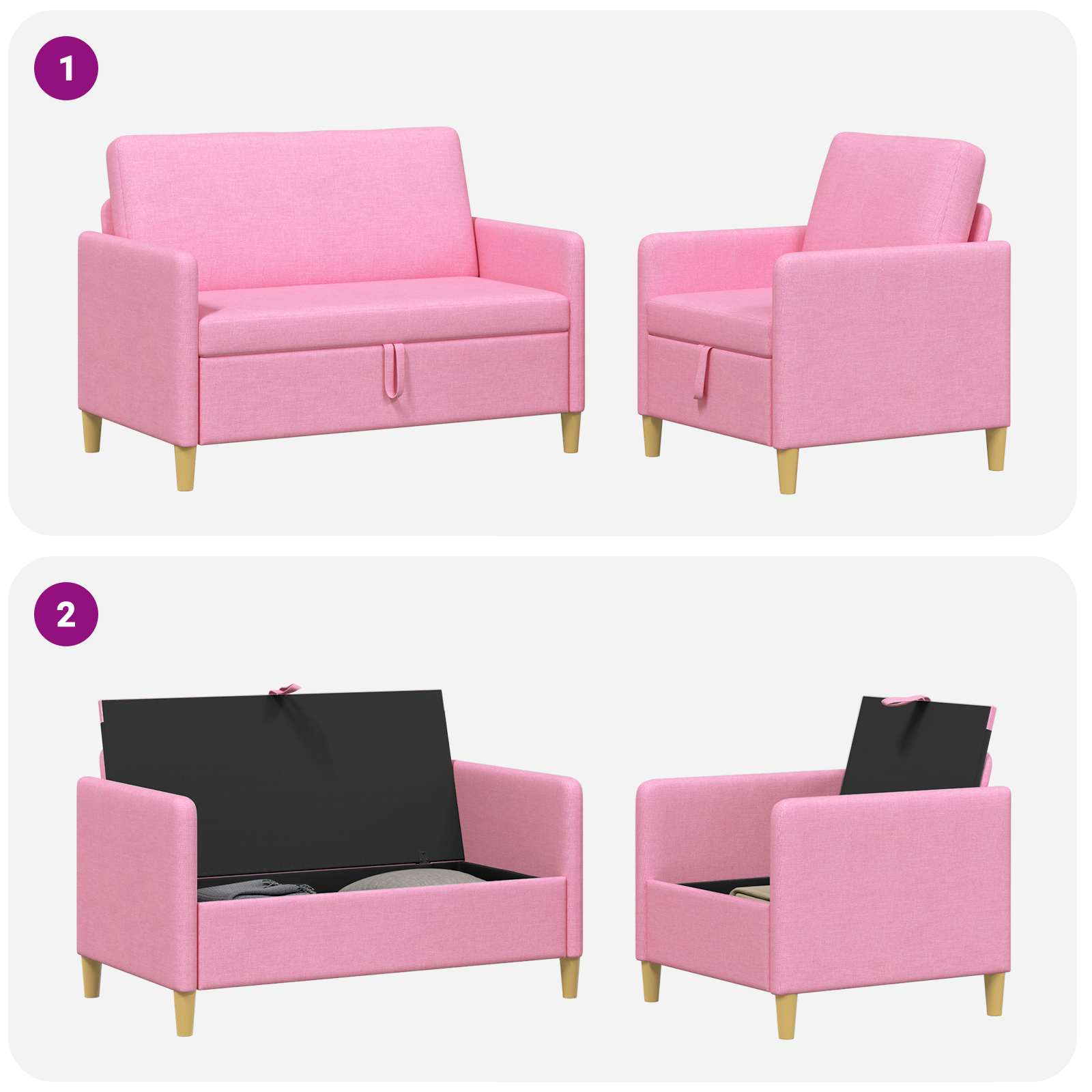 Set sofe s pohranom 2 pcs Ružičasta Poliester