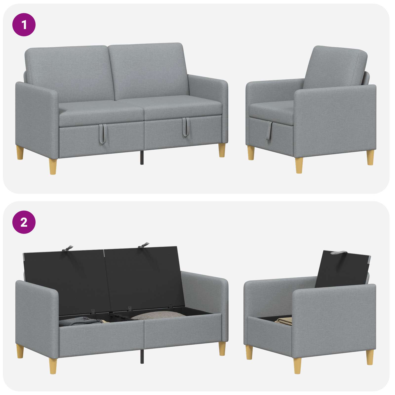 Set sofe s pohranom 2 pcs Svjetlosiva Poliester